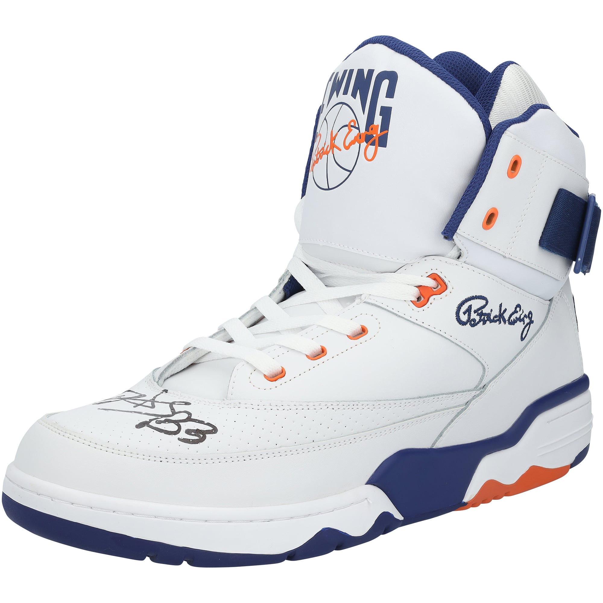 Patrick Ewing New York Knicks Autographed 33 HI OG Blue/Orange/White Shoe - LEFT