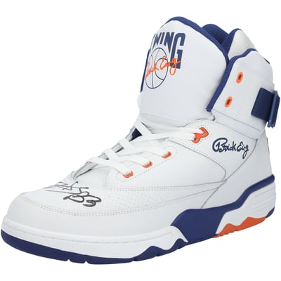 Patrick Ewing New York Knicks Autographed Fanatics Authentic 33 HI OG Blue/Orange/White Shoe - LEFT