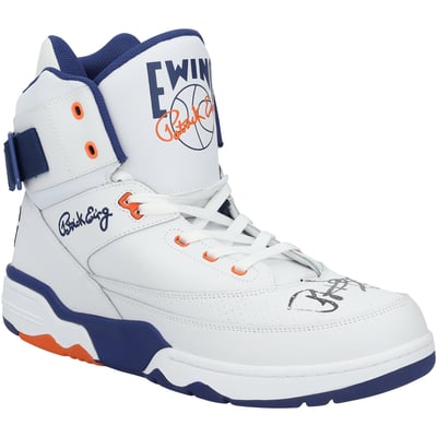 Patrick Ewing New York Knicks Autographed Fanatics Authentic 33 HI OG Blue/Orange/White Shoe - RIGHT