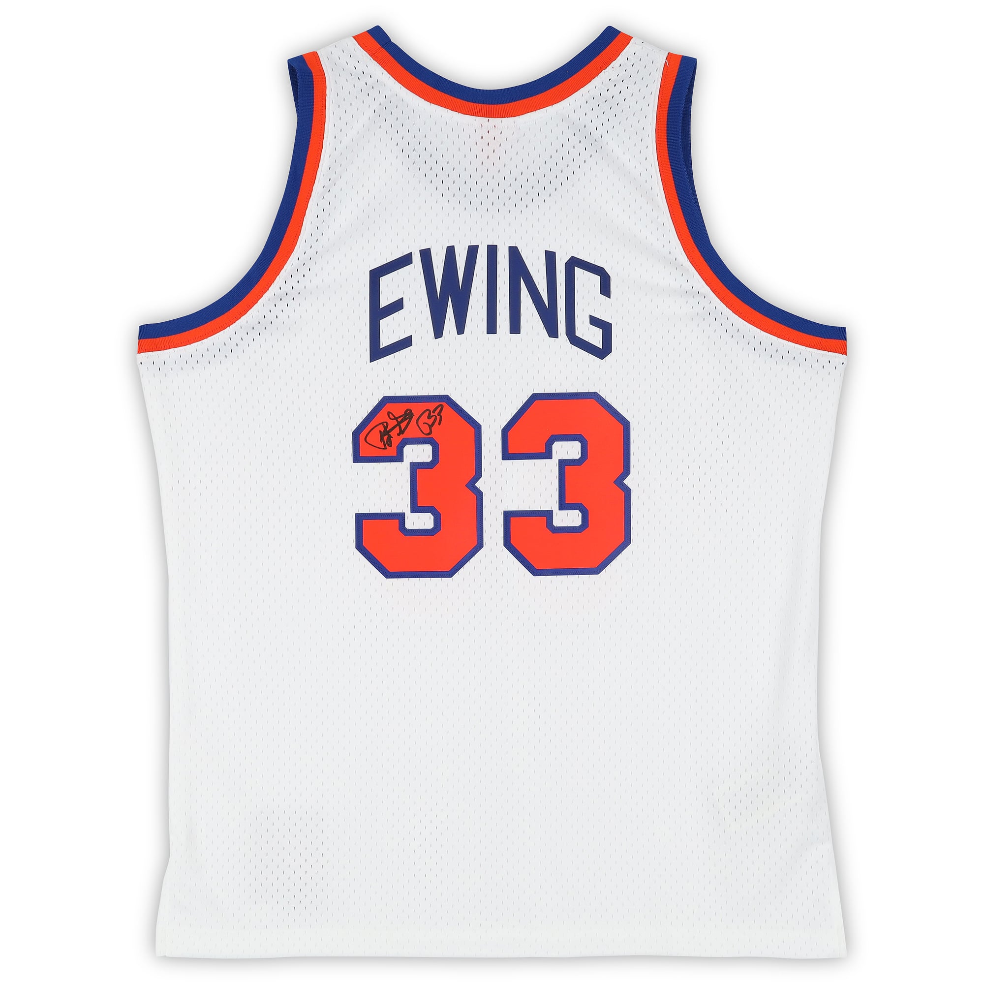 Maillot Swingman blanc Mitchell & Ness 1985 autographié par Patrick Ewing, des New York Knicks