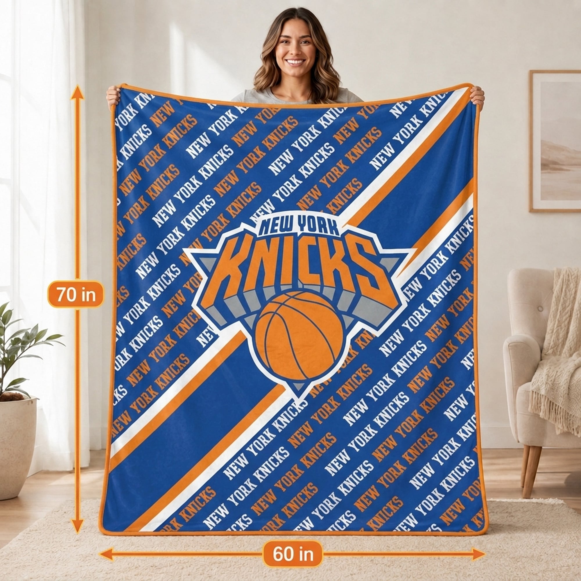Couverture ultra douce Pegasus New York Knicks, 152 x 178 cm (60 x 70 pouces), doublée et ornée du logo.