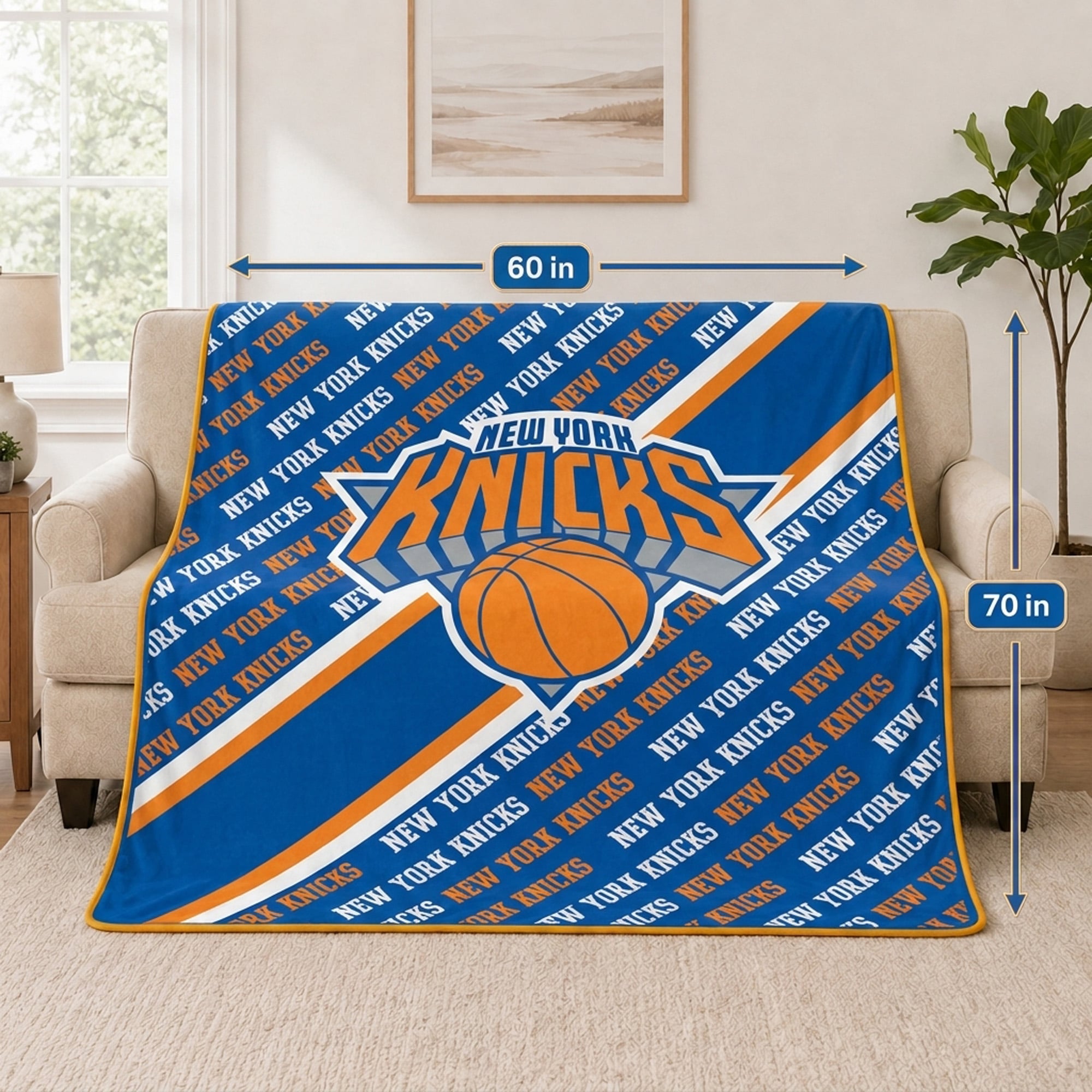 Couverture ultra douce Pegasus New York Knicks, 152 x 178 cm (60 x 70 pouces), doublée et ornée du logo.