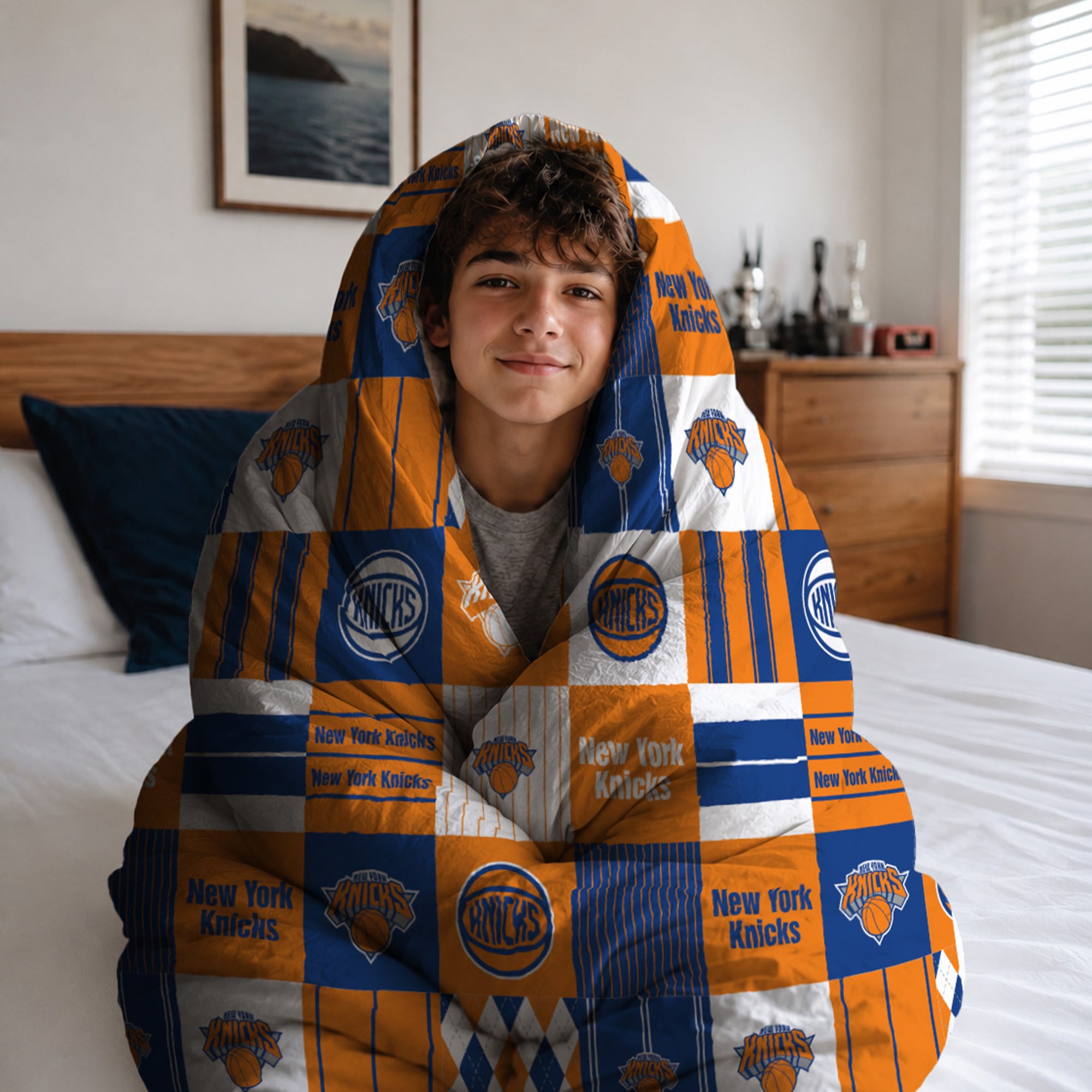 Pegasus New York Knicks Patchwork Plaid Three-Piece Full/Queen Bed in a Bag Set