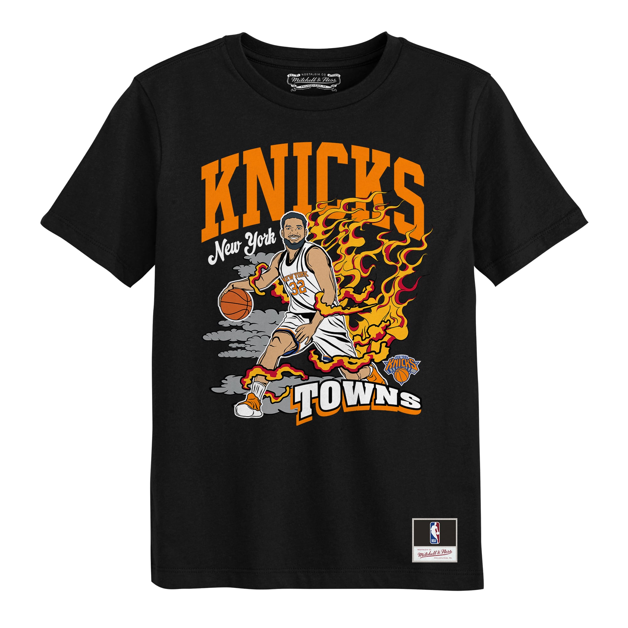 T-shirt Mitchell & Ness Karl-Anthony Towns noir New York Knicks Fired Up pour enfants d'âge préscolaire