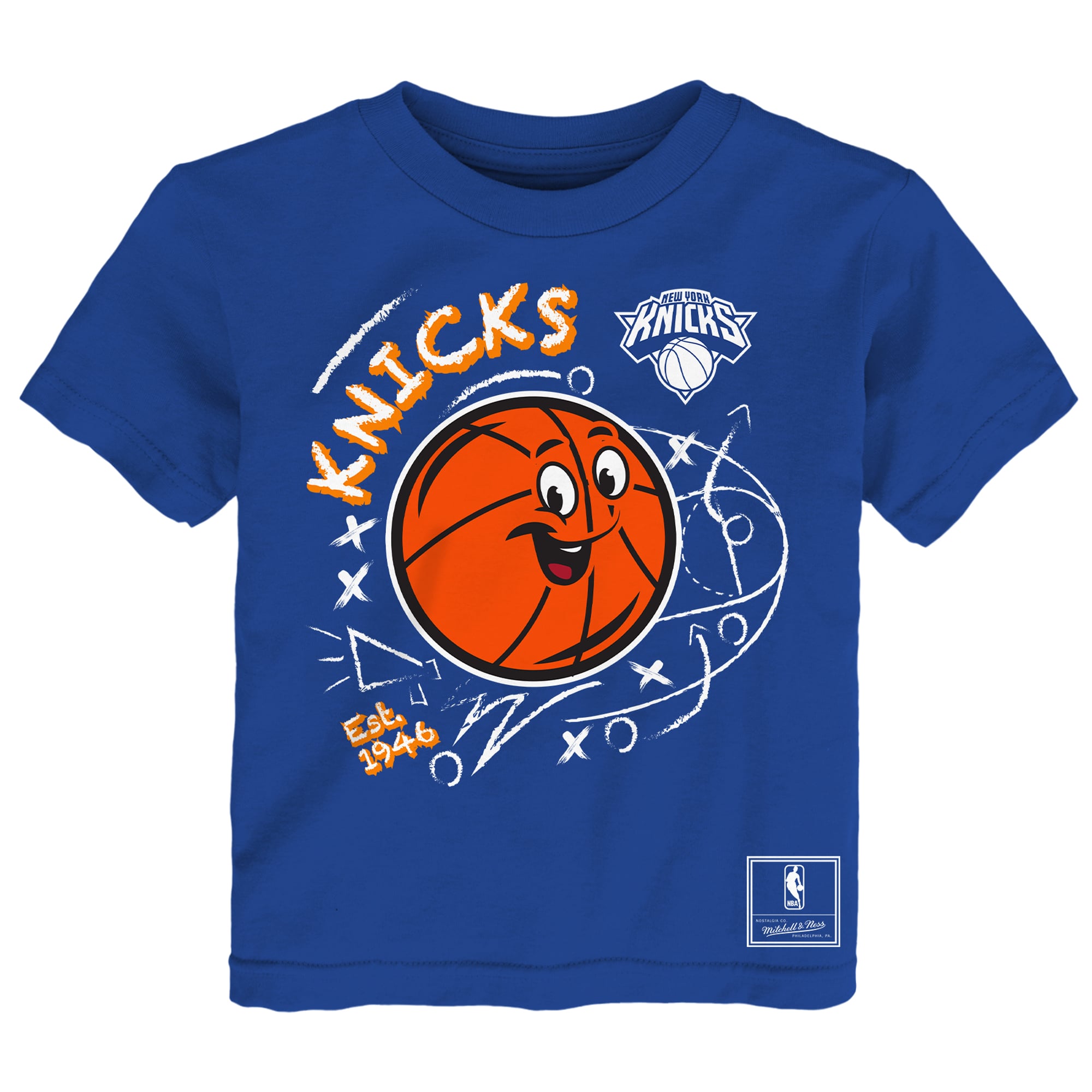 Ensemble de deux t-shirts Mitchell & Ness pour tout-petits, bleu/gris chiné, New York Knicks, avec croquis.