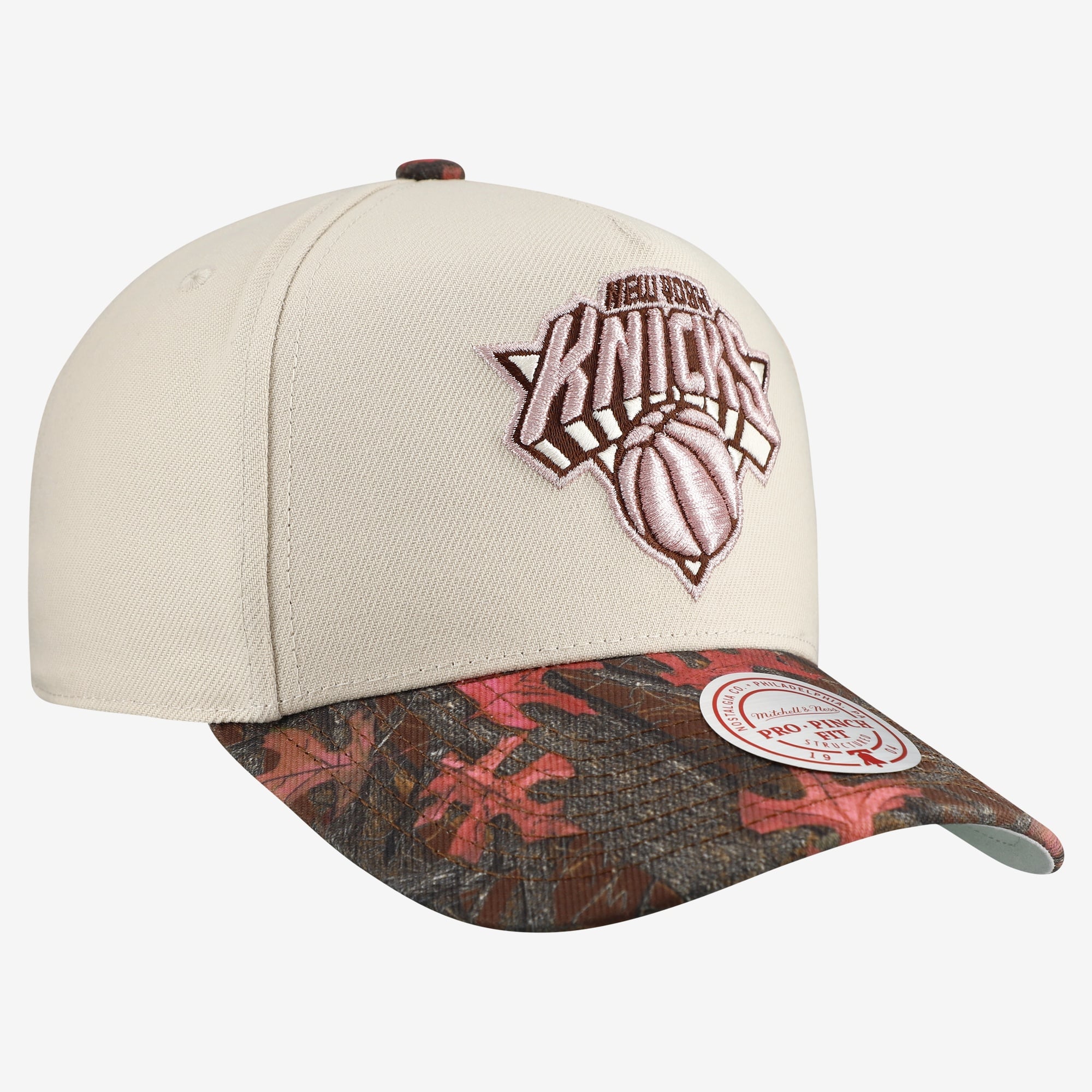 Casquette unisexe Mitchell & Ness crème New York Knicks automne rose Pro