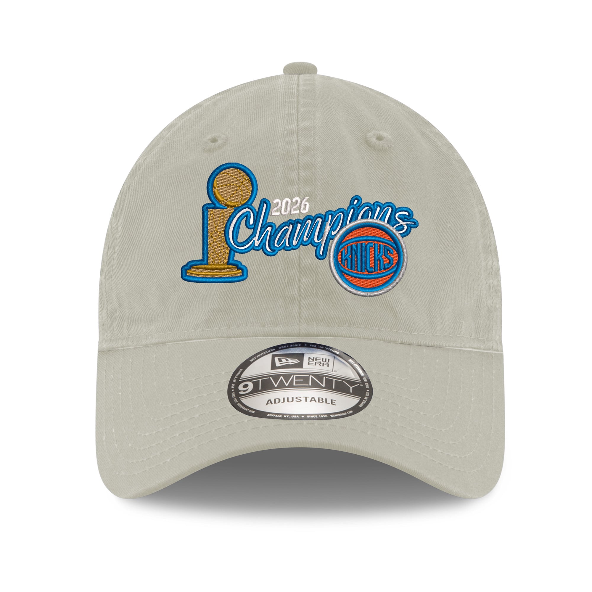 Casquette unisexe New Era beige New York Knicks, champions des finales NBA 2026, modèle 9TWENTY