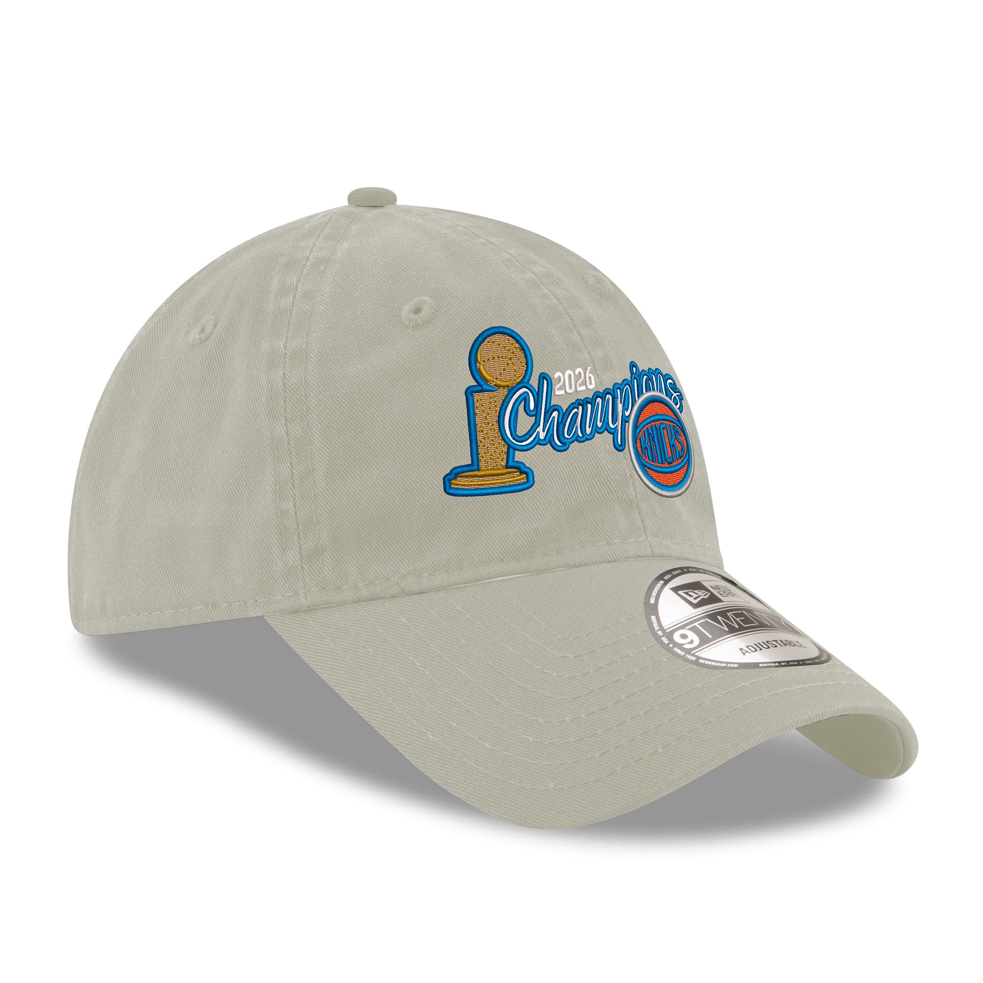 Casquette unisexe New Era beige New York Knicks, champions des finales NBA 2026, modèle 9TWENTY