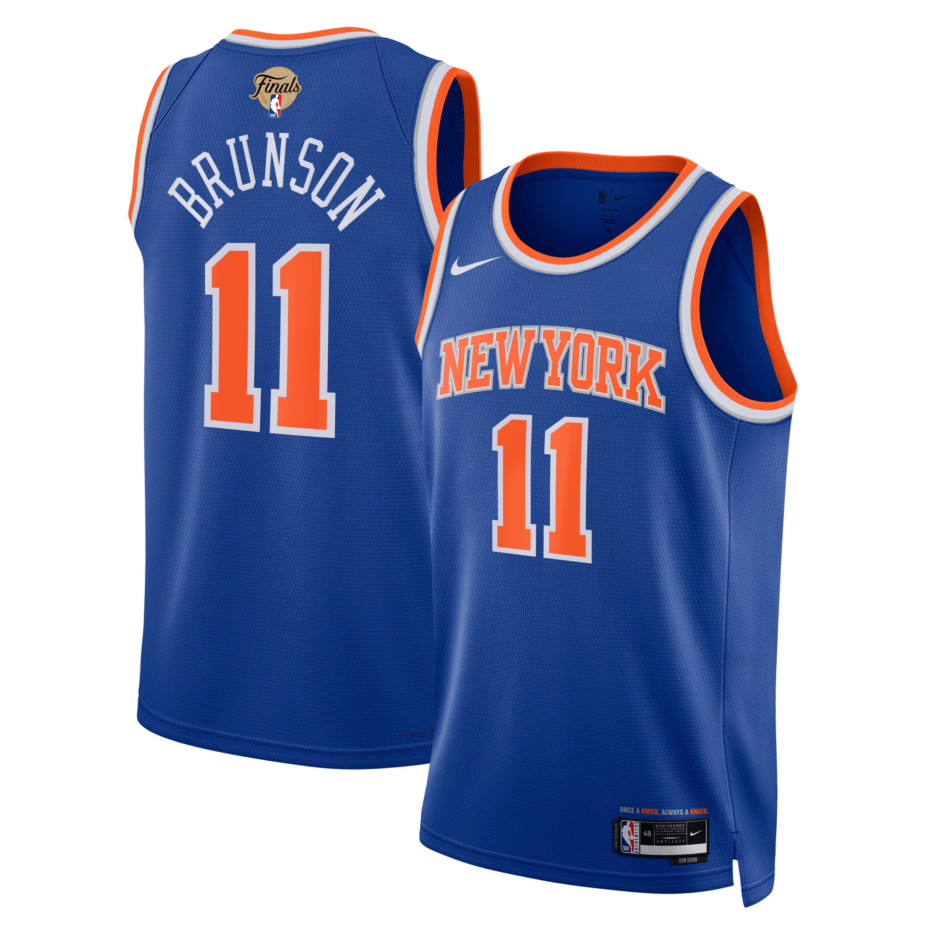 Unisex Nike Jalen Brunson Blue New York Knicks 2026 NBA Finals Patch Swingman Jersey - Icon Edition