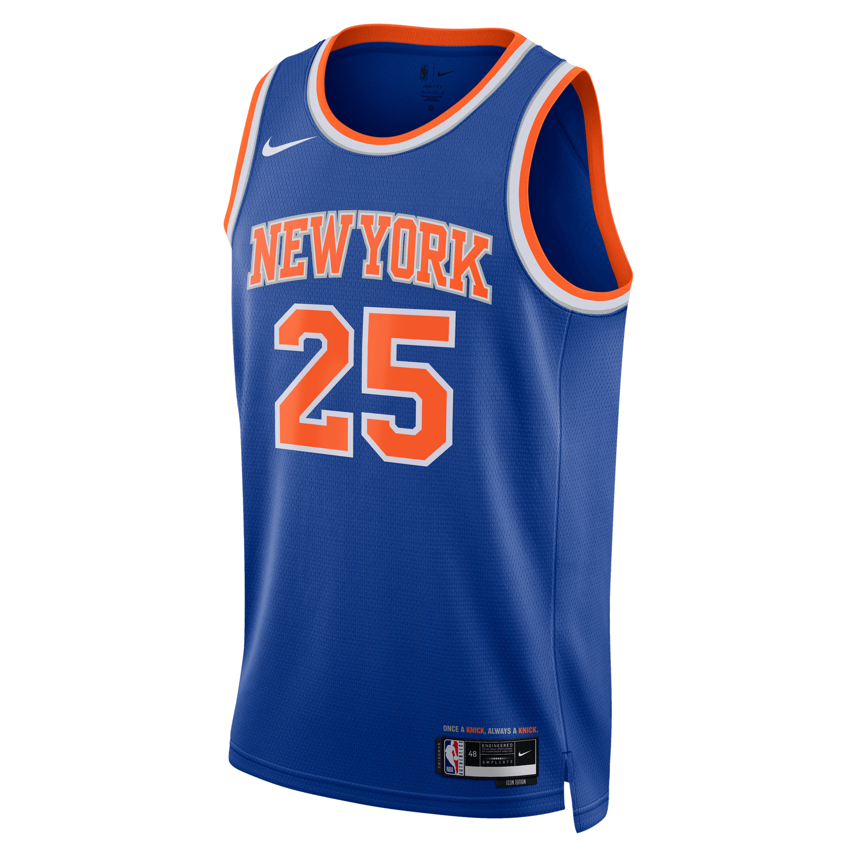 Maillot Swingman unisexe Nike Mikal Bridges bleu New York Knicks, édition Icon, avec patch des finales NBA 2026