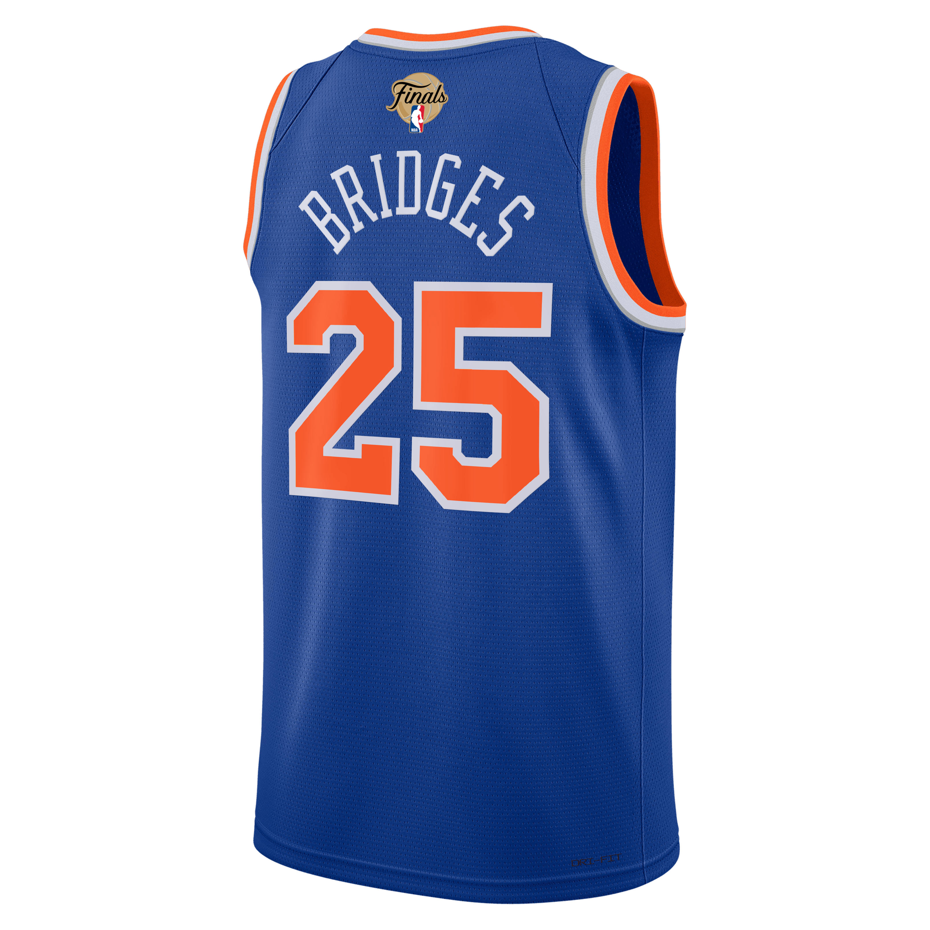 Maillot Swingman unisexe Nike Mikal Bridges bleu New York Knicks, édition Icon, avec patch des finales NBA 2026