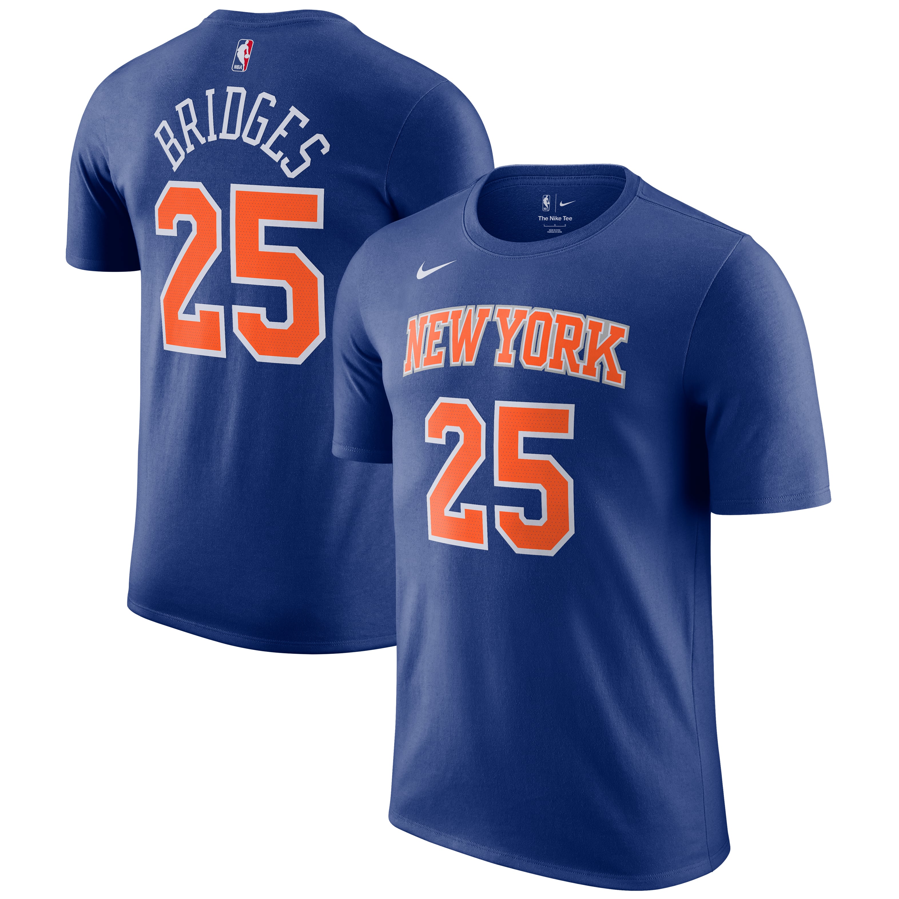 Unisex Nike Mikal Bridges Blue New York Knicks Name & Number T-Shirt - Icon Edition