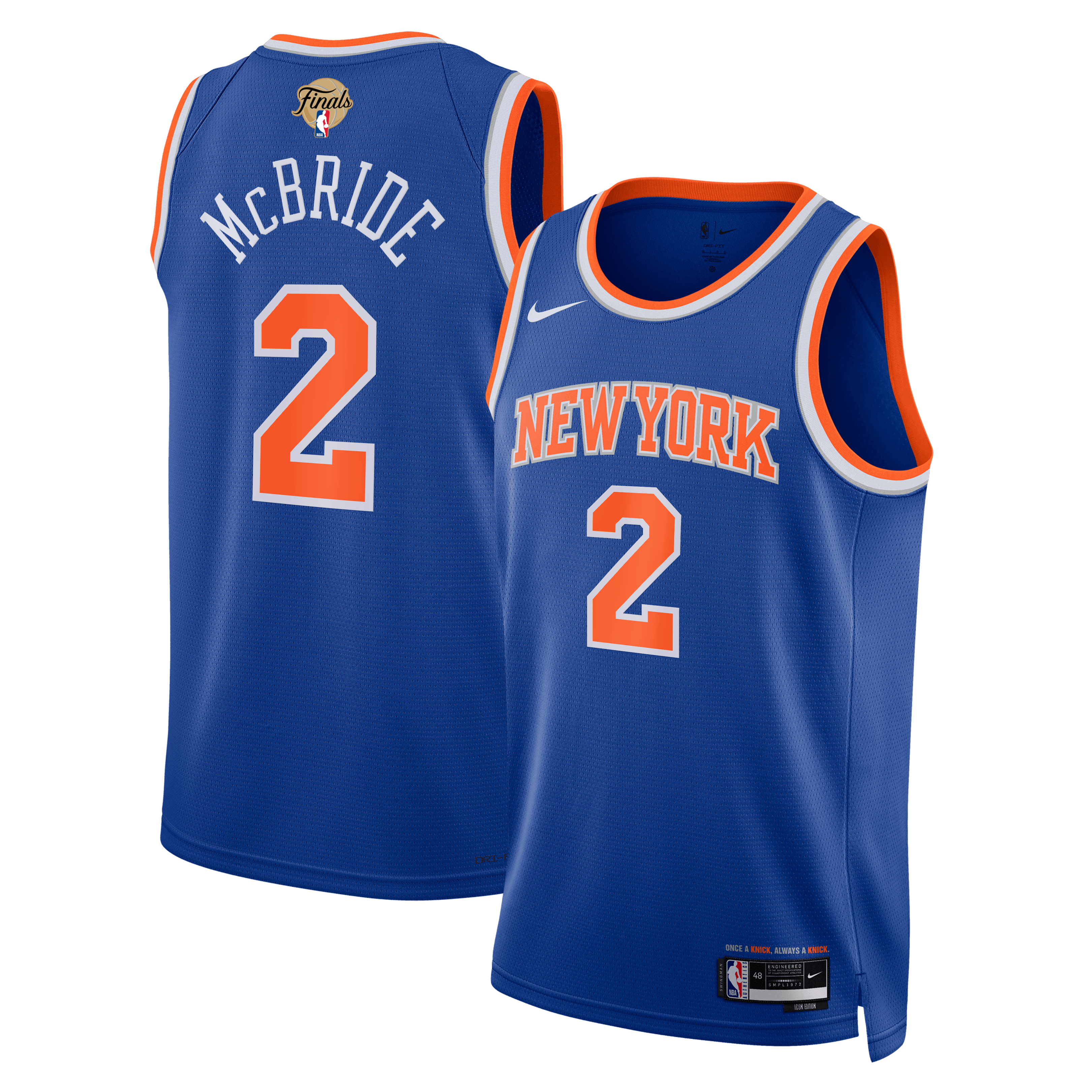 Unisex Nike Miles McBride Blue New York Knicks 2026 NBA Finals Patch Swingman Jersey - Icon Edition