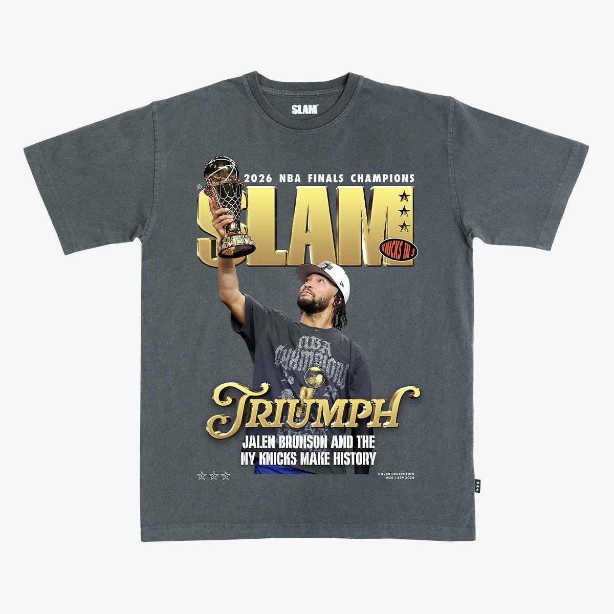 Unisex SLAM Jalen Brunson Charcoal New York Knicks 2026 NBA Finals Champions Cover T-Shirt