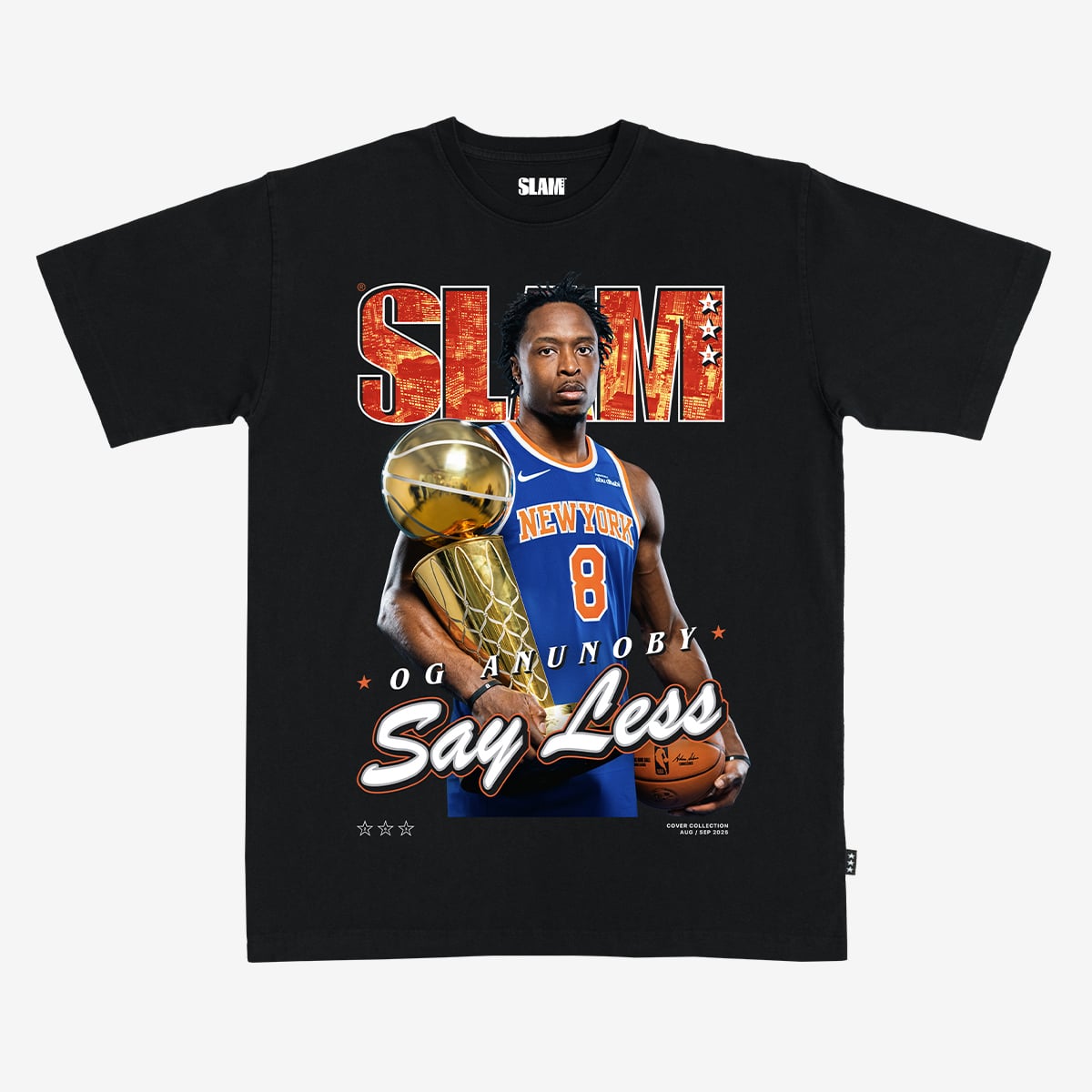 Unisex SLAM OG Anunoby Black New York Knicks 2026 NBA Finals Champions Cover T-Shirt