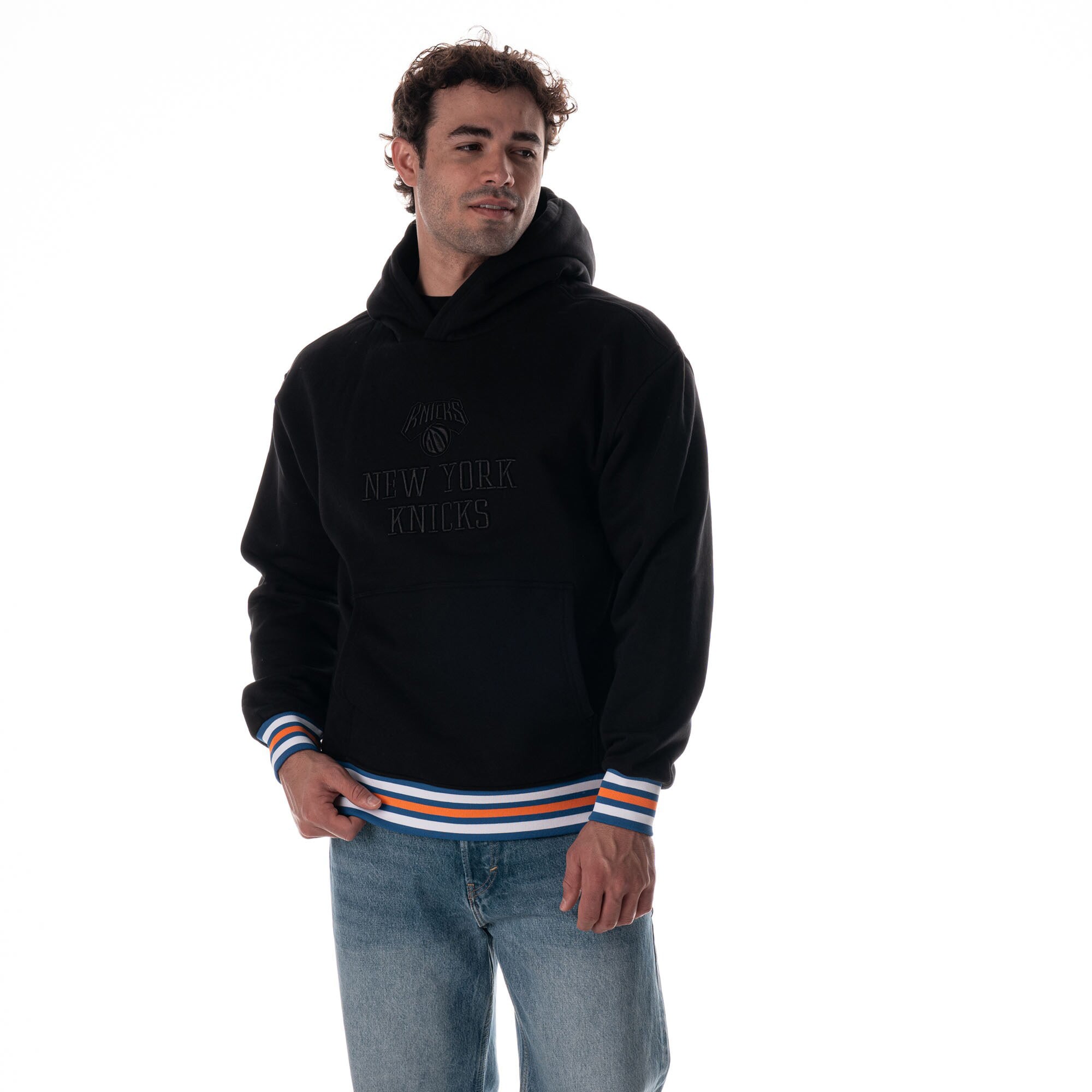 Sweat à capuche unisexe noir The Wild Collective New York Knicks, côtelé personnalisé, de qualité supérieure
