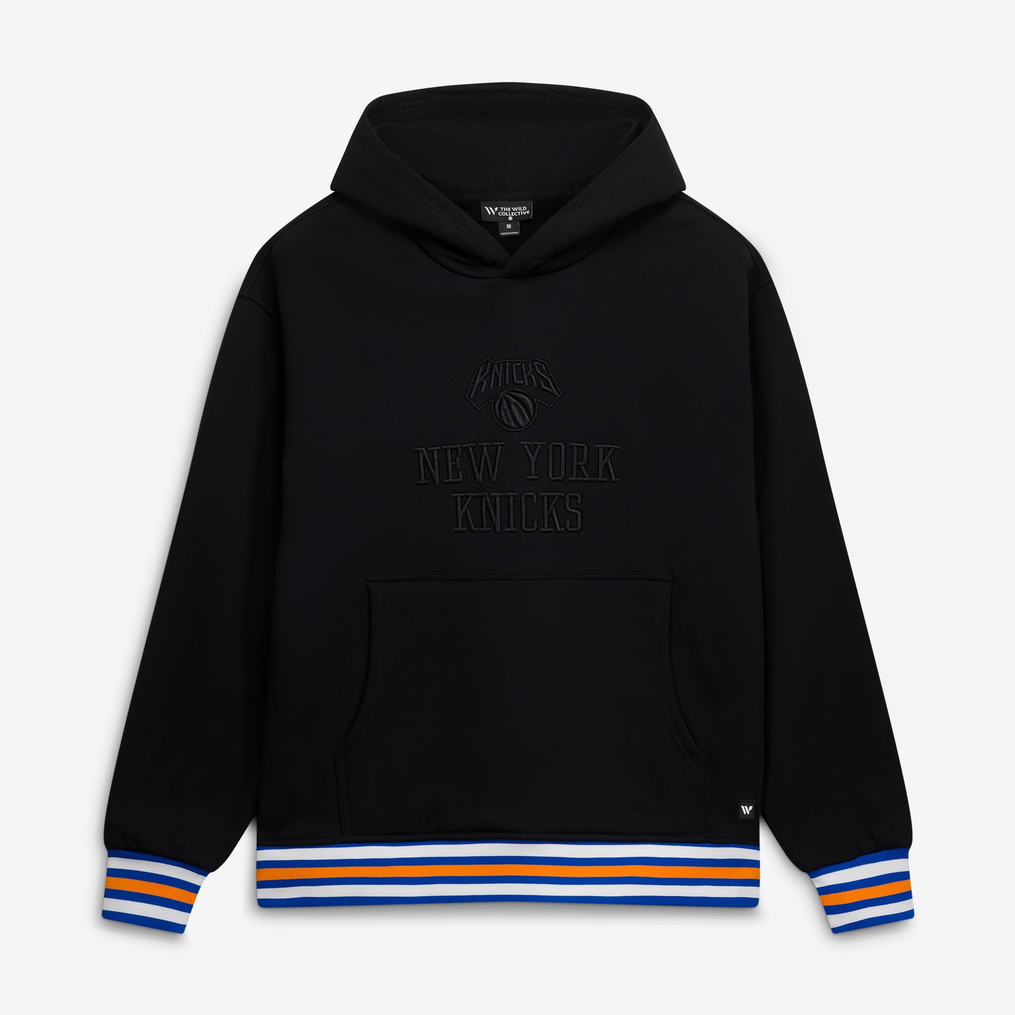 Sweat à capuche unisexe noir The Wild Collective New York Knicks, côtelé personnalisé, de qualité supérieure