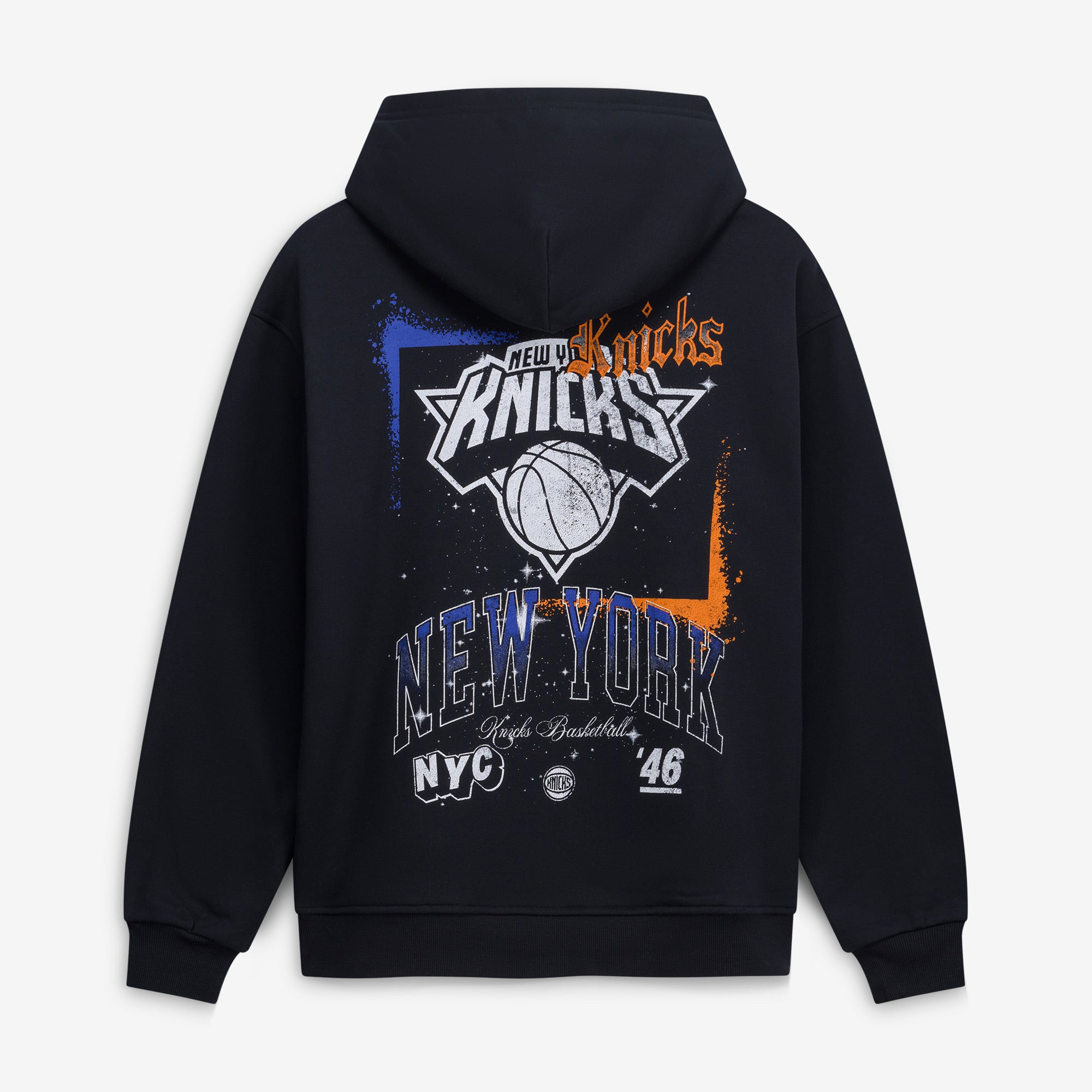 Sweat à capuche unisexe The Wild Collective noir New York Knicks imprimé éclaboussures