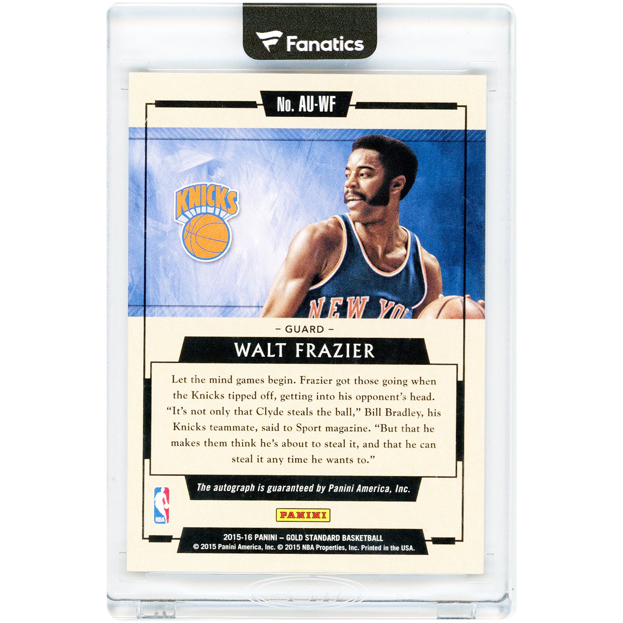 Carte autographiée de Walt Frazier (New York Knicks) 2015-16 Panini Gold Standard Au #AU-WF #37/79