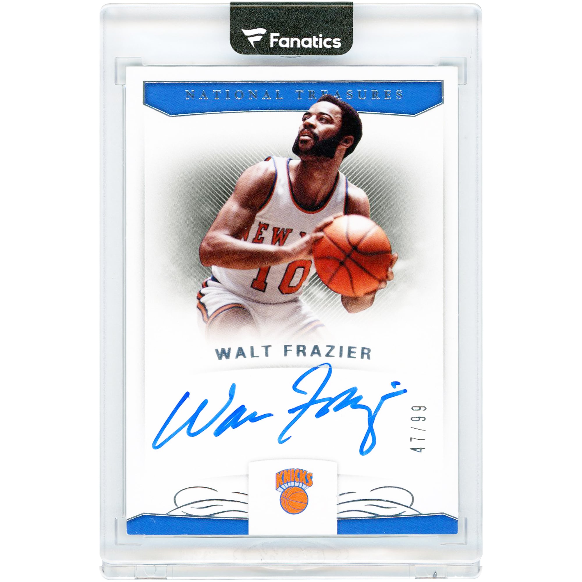 Carte autographiée de Walt Frazier (New York Knicks) 2017-18 Panini National Treasures Signatures #S-WFZ #47/99