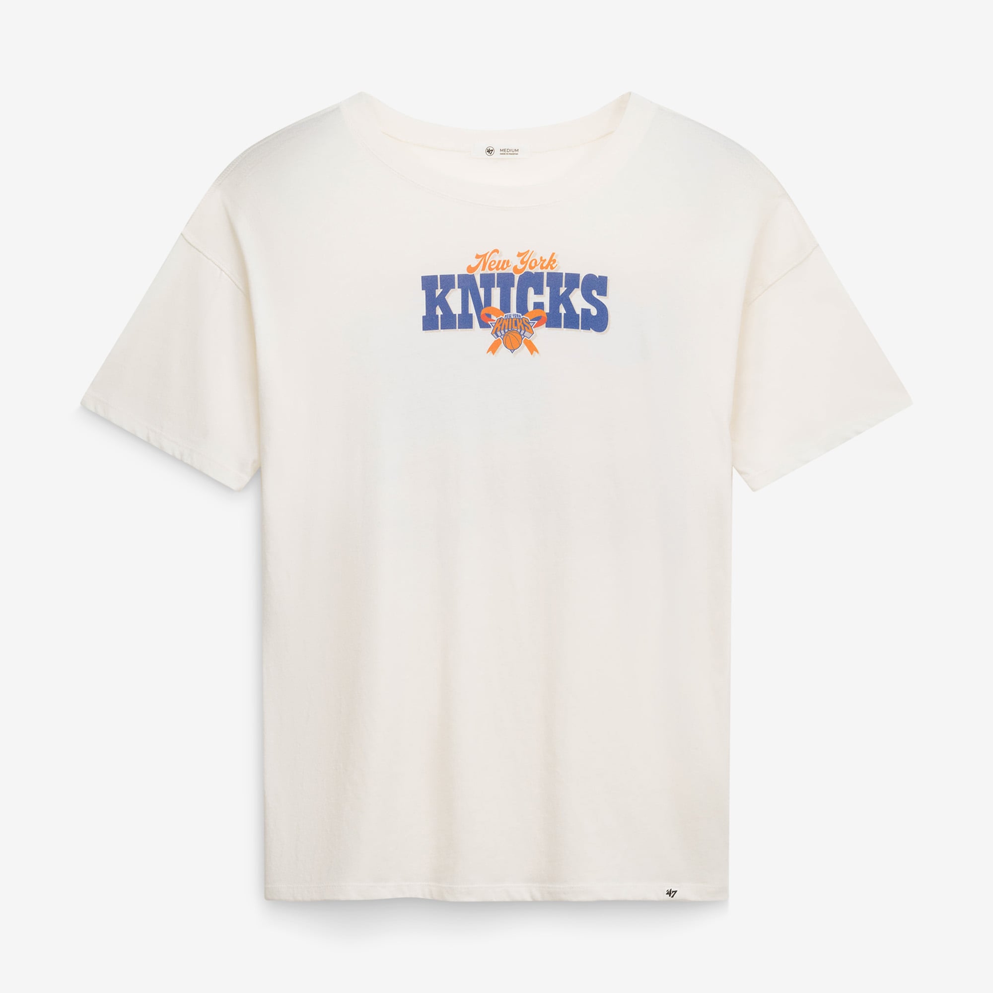 T-shirt Sadie crème pour femme, modèle 47 New York Knicks, avec nœud et bannière