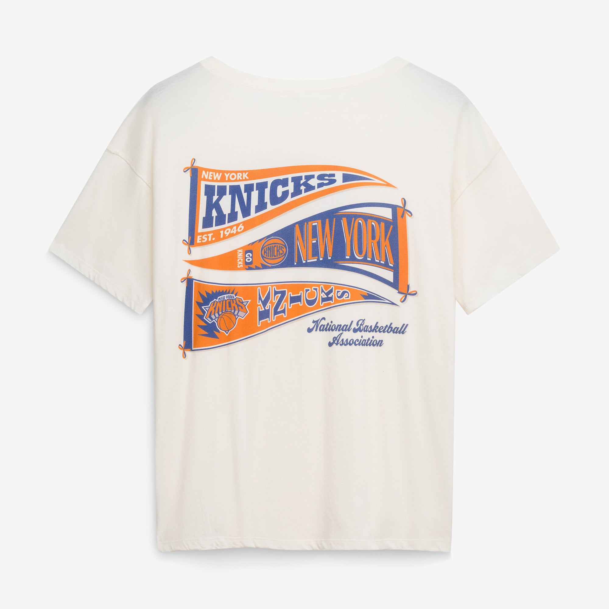 T-shirt Sadie crème pour femme, modèle 47 New York Knicks, avec nœud et bannière