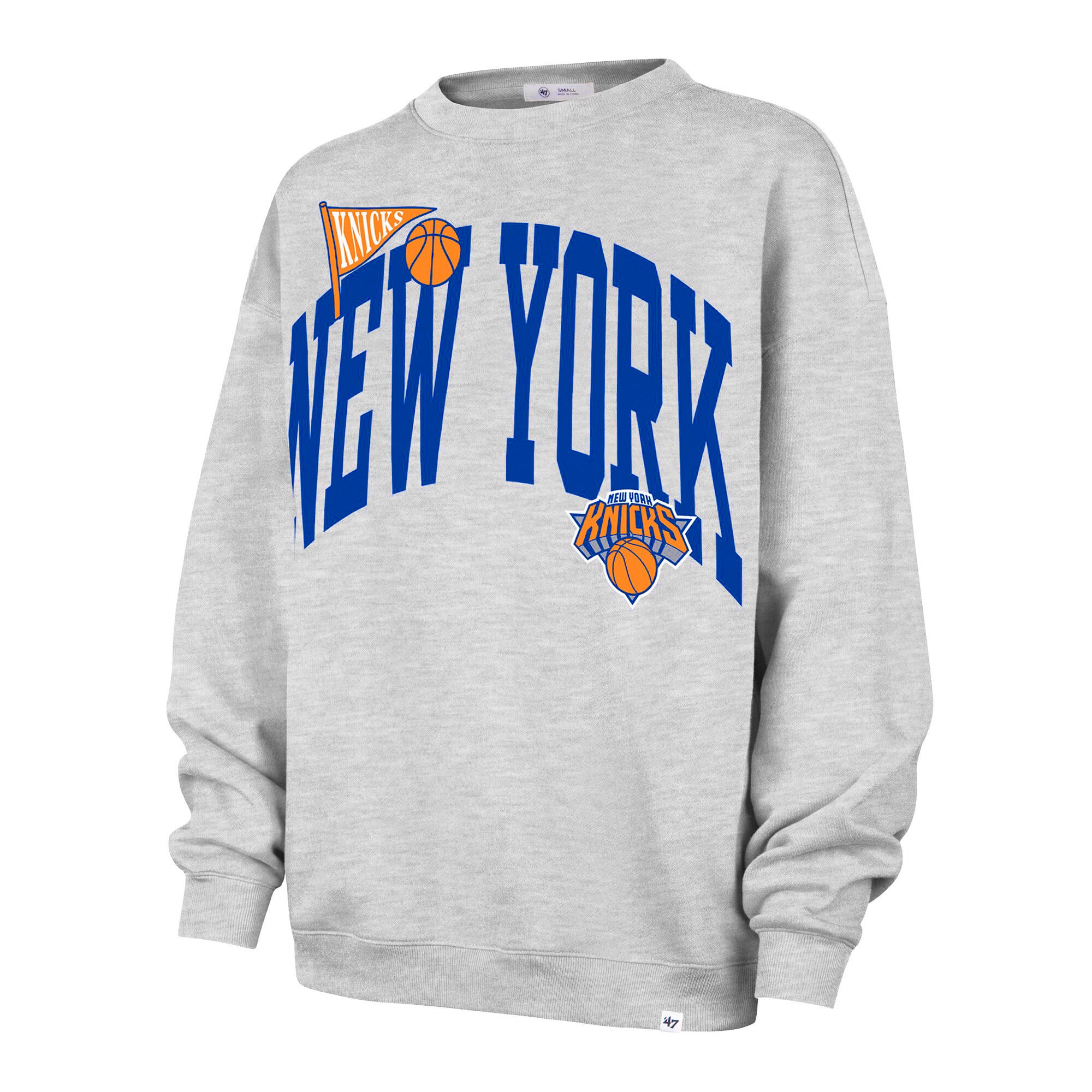 Women's '47  Gray New York Knicks Oversized Arched Icon Sweatshirt