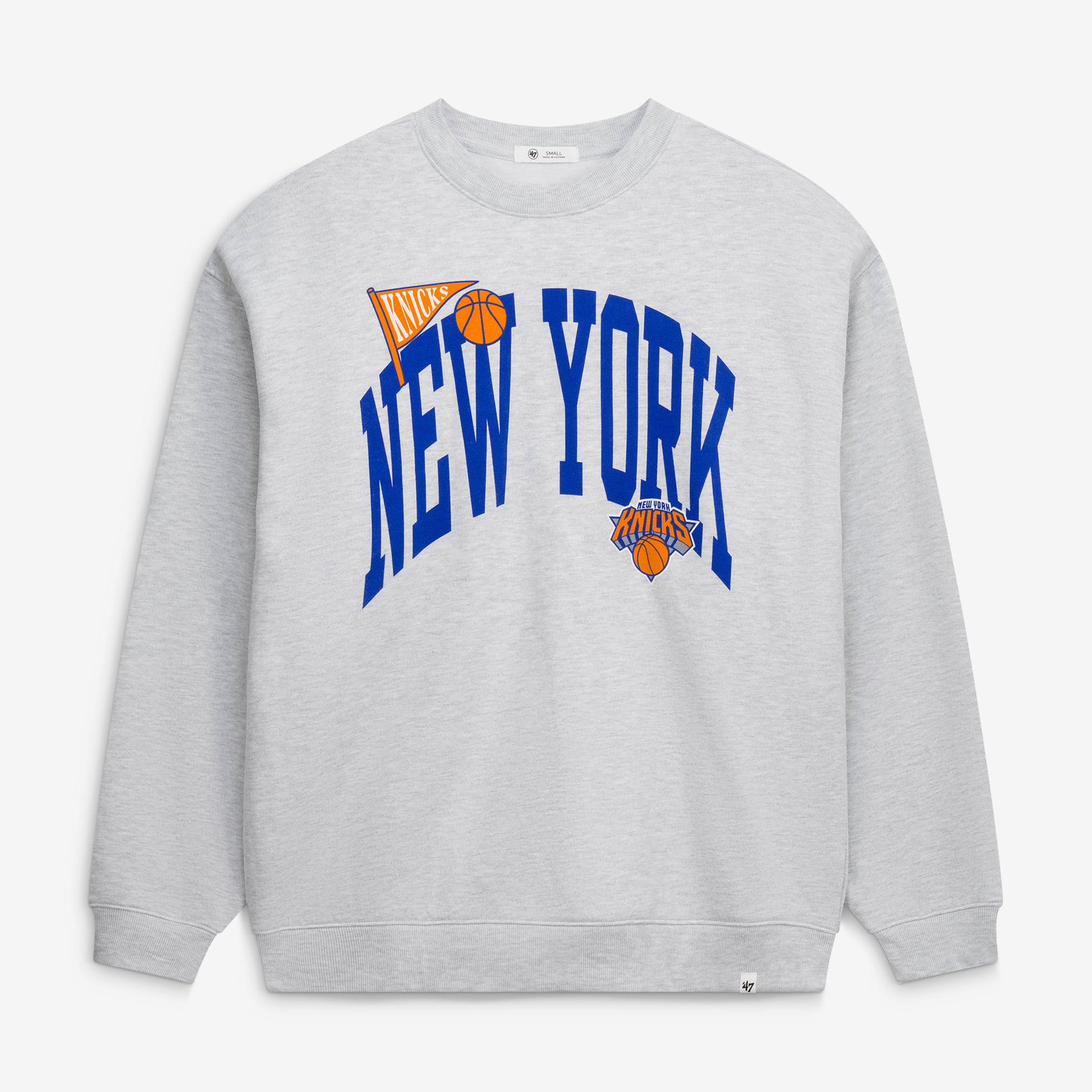 Women's '47  Gray New York Knicks Oversized Arched Icon Sweatshirt
