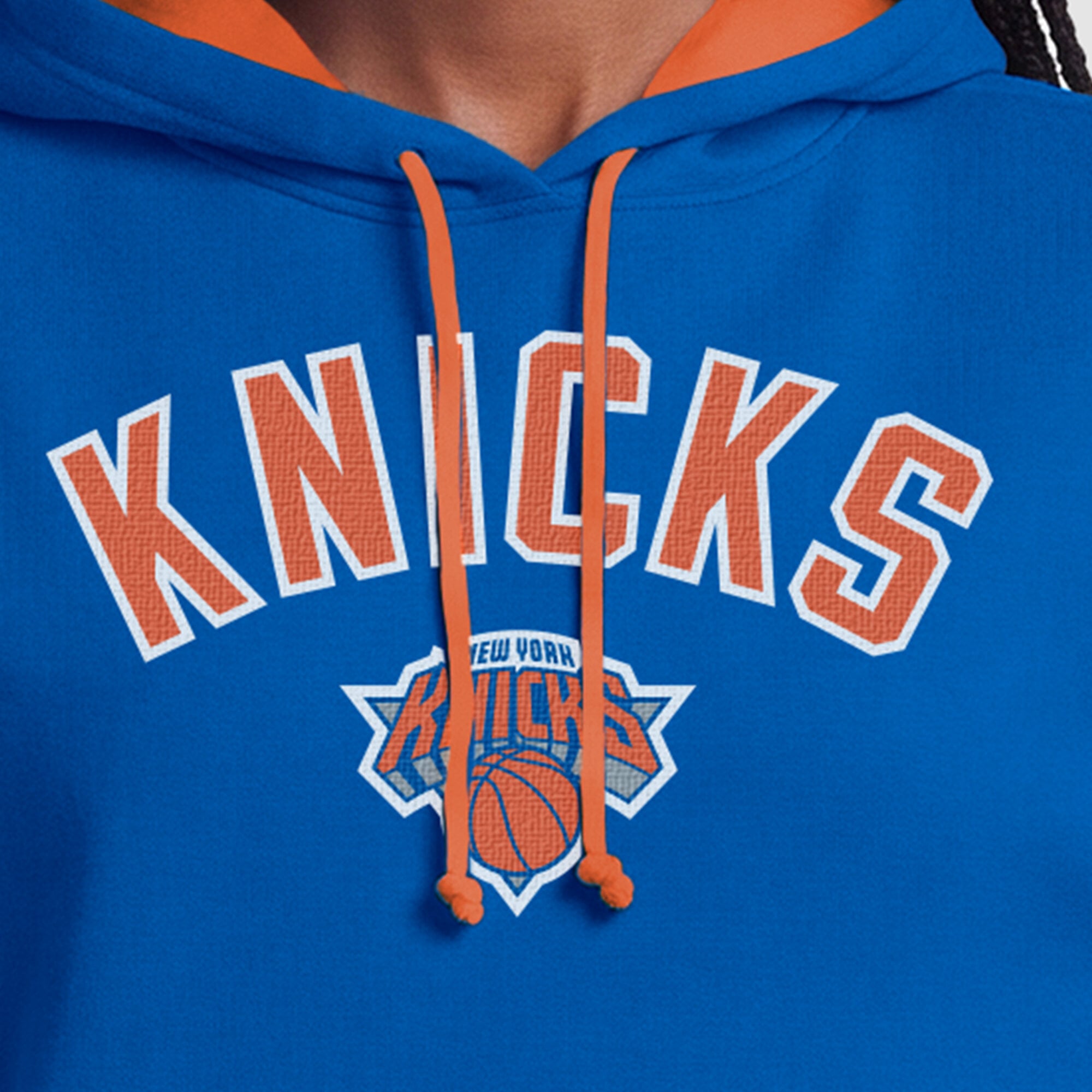 Sweat à capuche Champion bleu pour femme, doublure contrastée New York Knicks