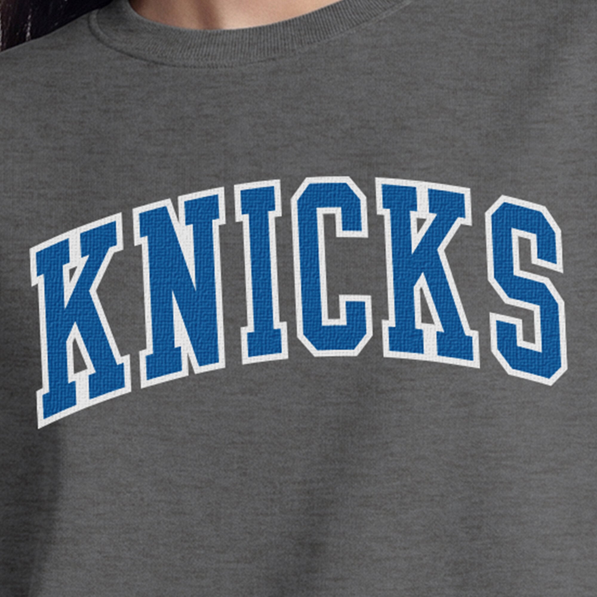 Women's Champion  Heather Gray New York Knicks Contrast Crewneck Sweatshirt