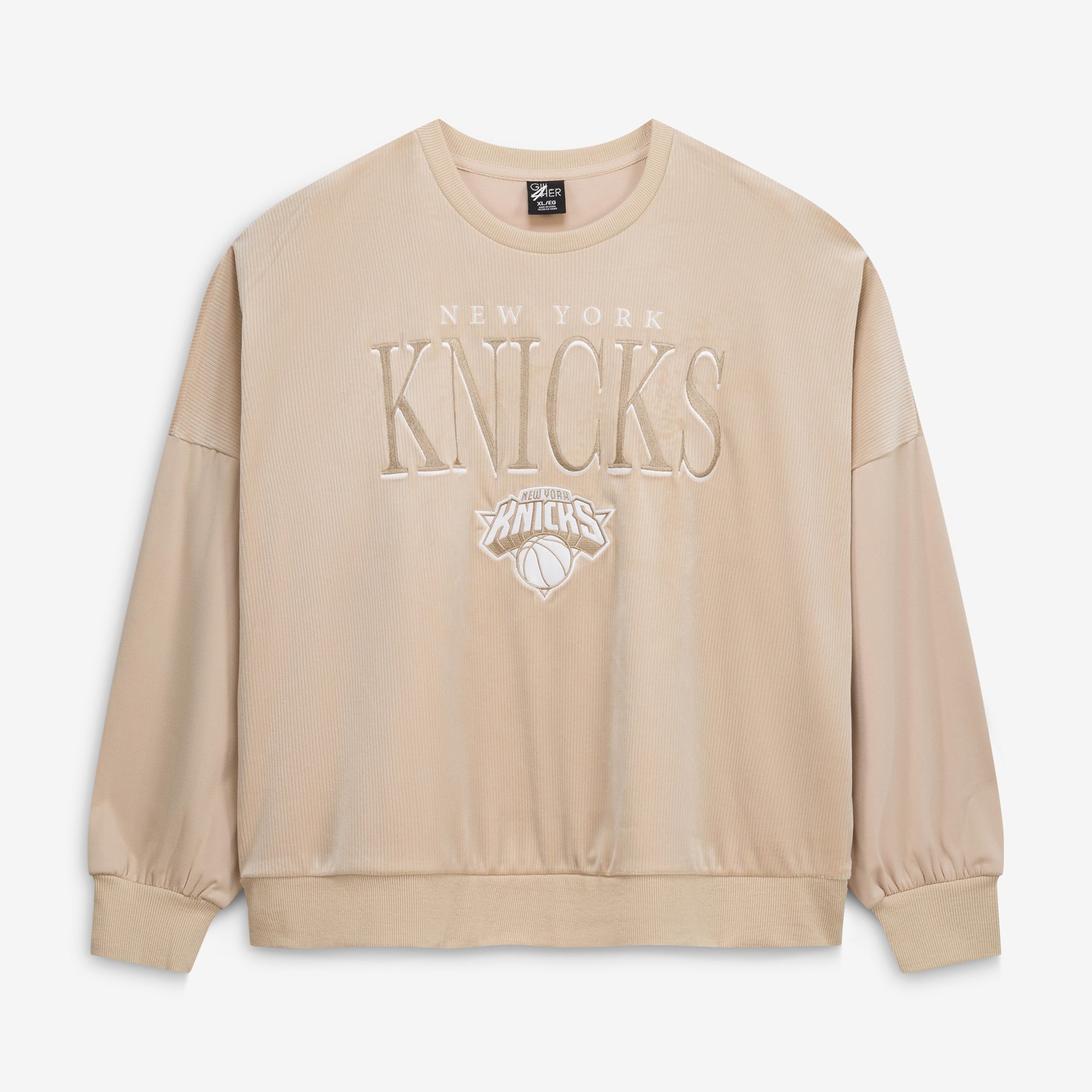 Women's G-III 4Her by Carl Banks Natural New York Knicks Oversized Vet II Sweatshirt