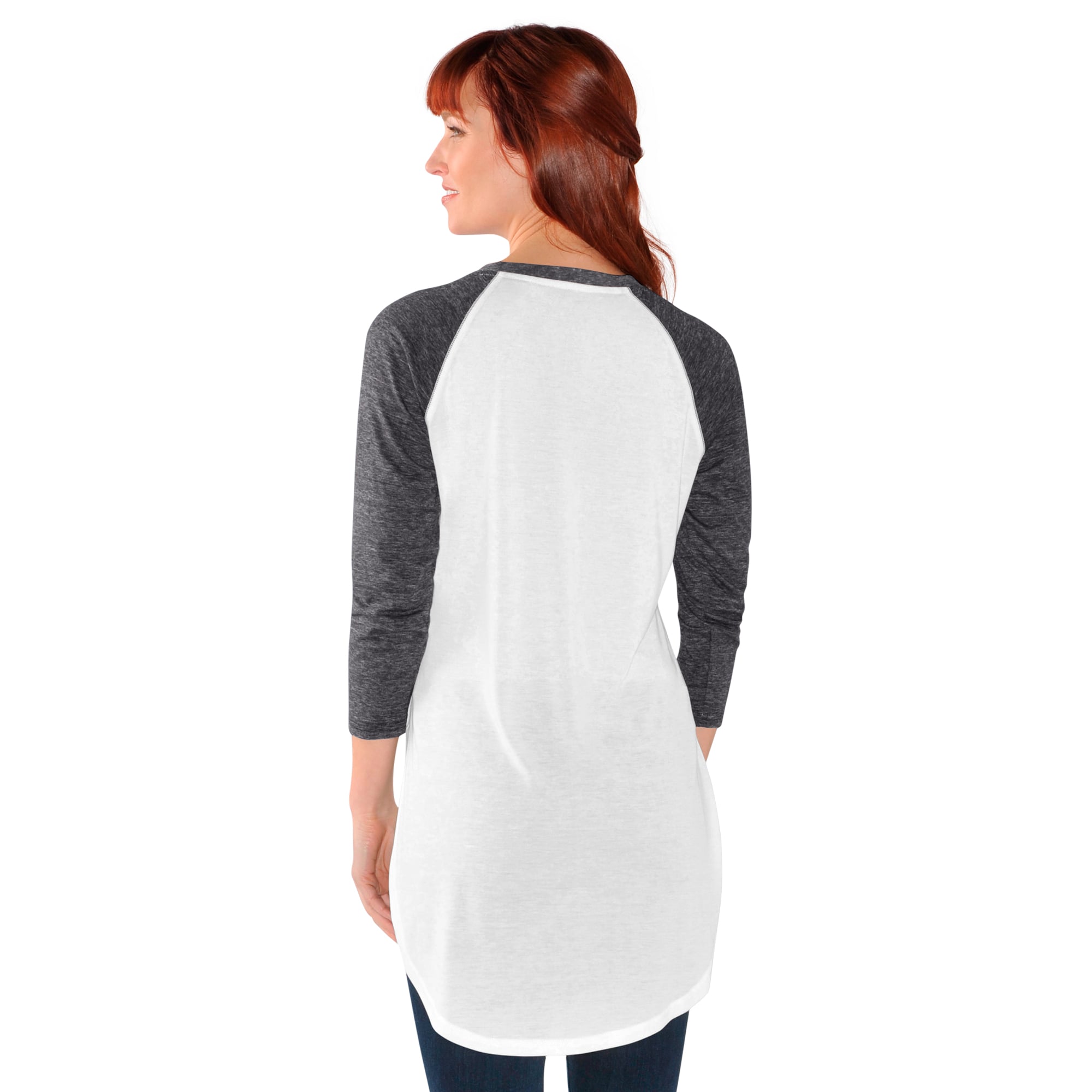 T-shirt raglan manches 3/4 G-III 4Her pour femme par Carl Banks, blanc/gris chiné, New York Knicks All-Star