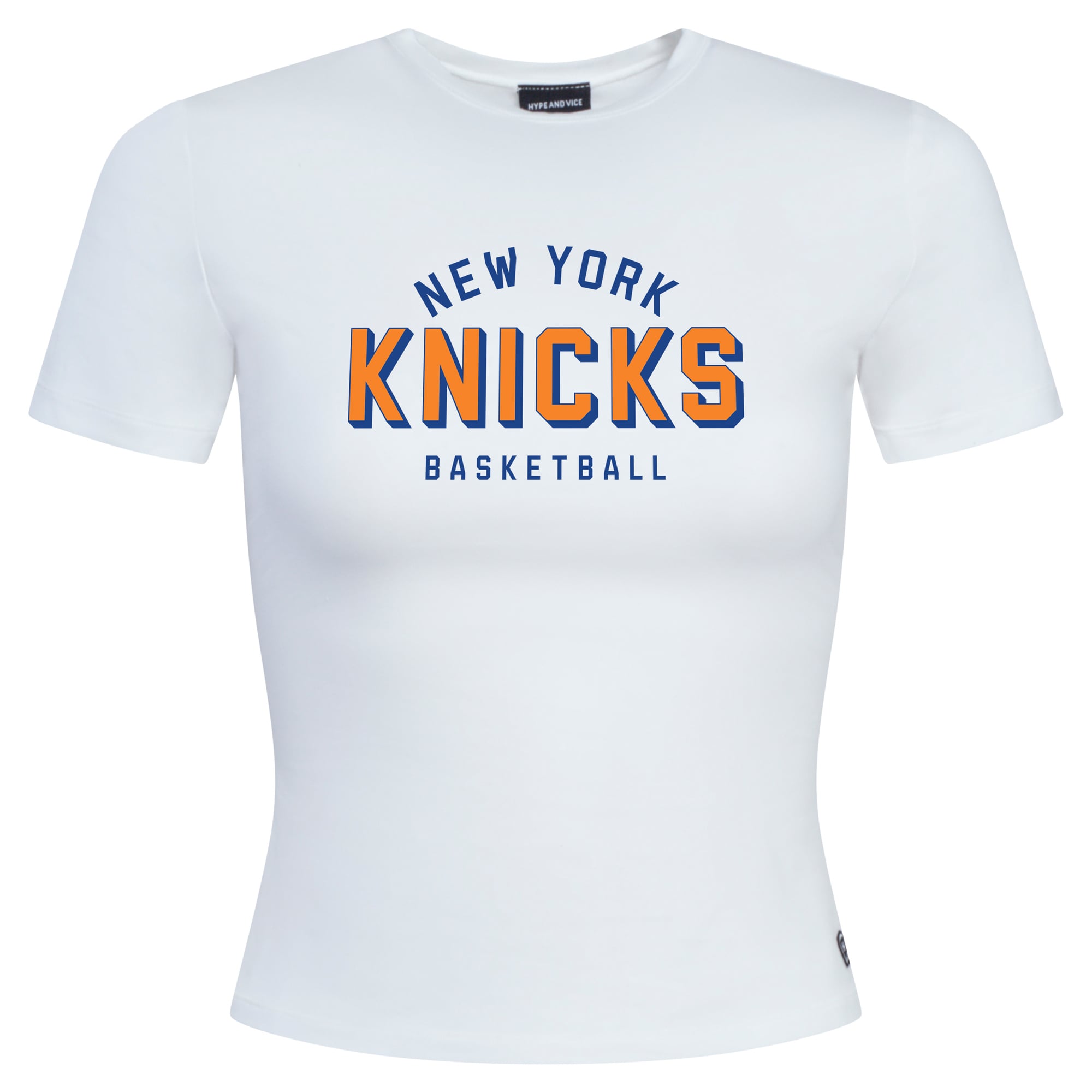 T-shirt court blanc New York Knicks pour femmes de la marque Hype and Vice