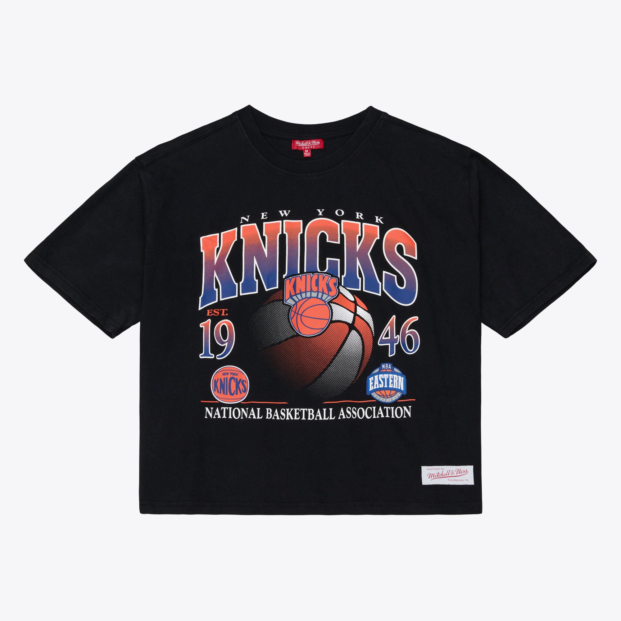 Women's Mitchell & Ness  Black New York Knicks Street Graphic Boxy Crop T-Shirt