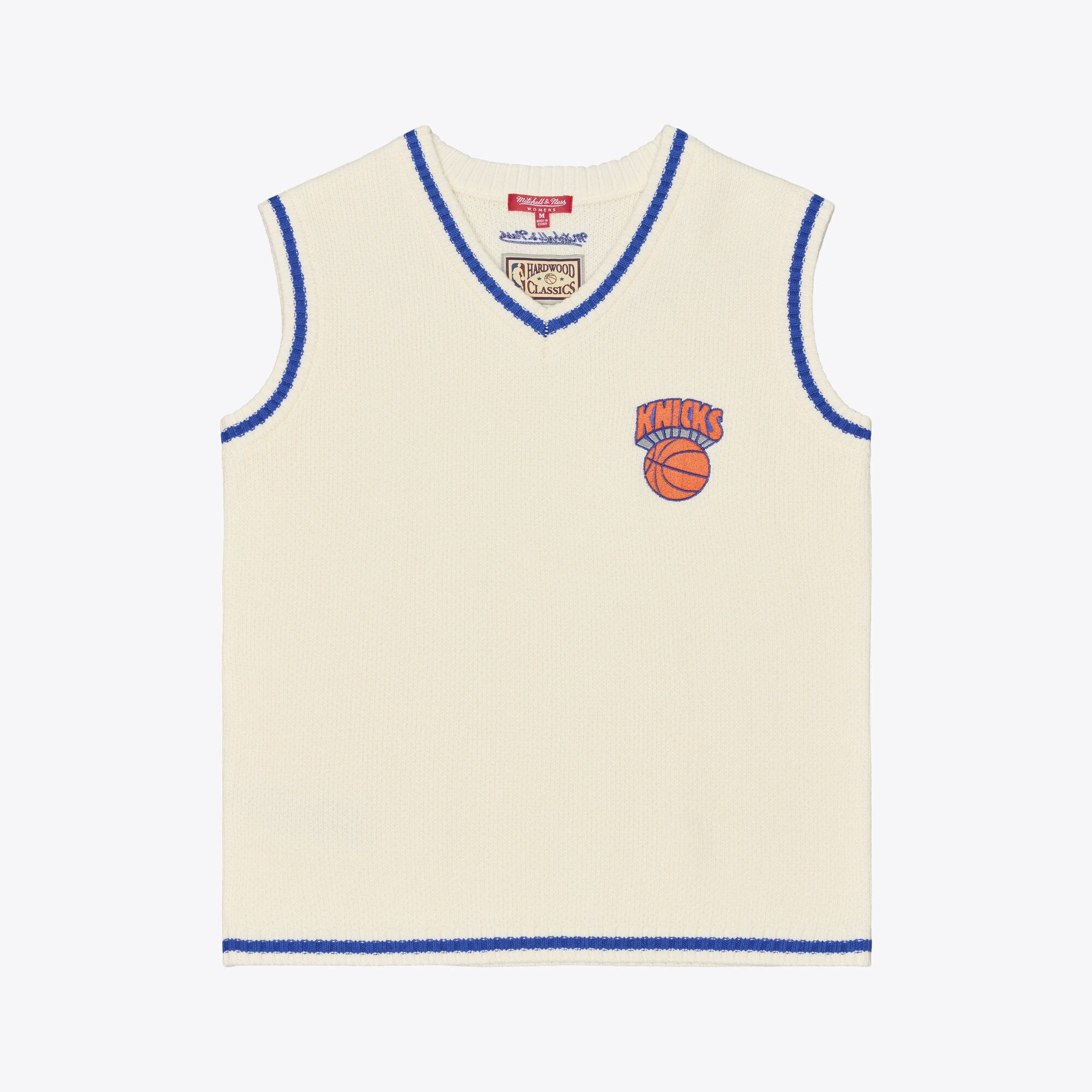 Women's Mitchell & Ness Cream New York Knicks Retro Roots Sweater Vest