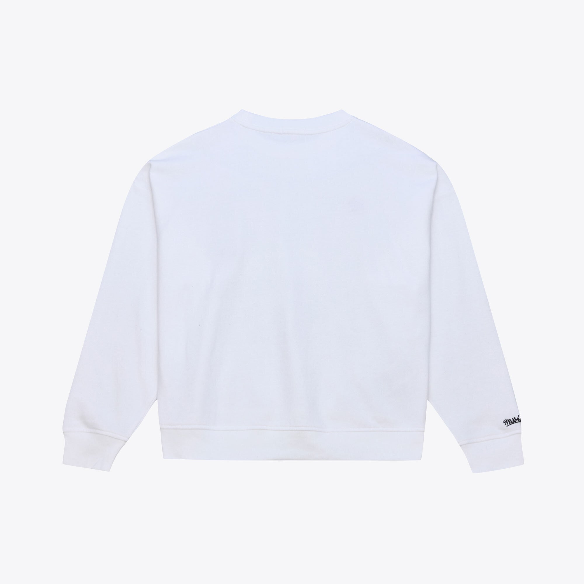 Sweat-shirt léger Mitchell & Ness blanc pour femme, logo New York Knicks, lettres capitales.