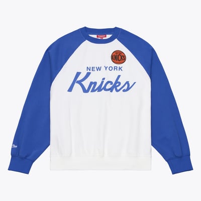 New York Knicks Mitchell & Ness Women's Head Coach Lightweight Raglan Sweatshirt - White/Blue