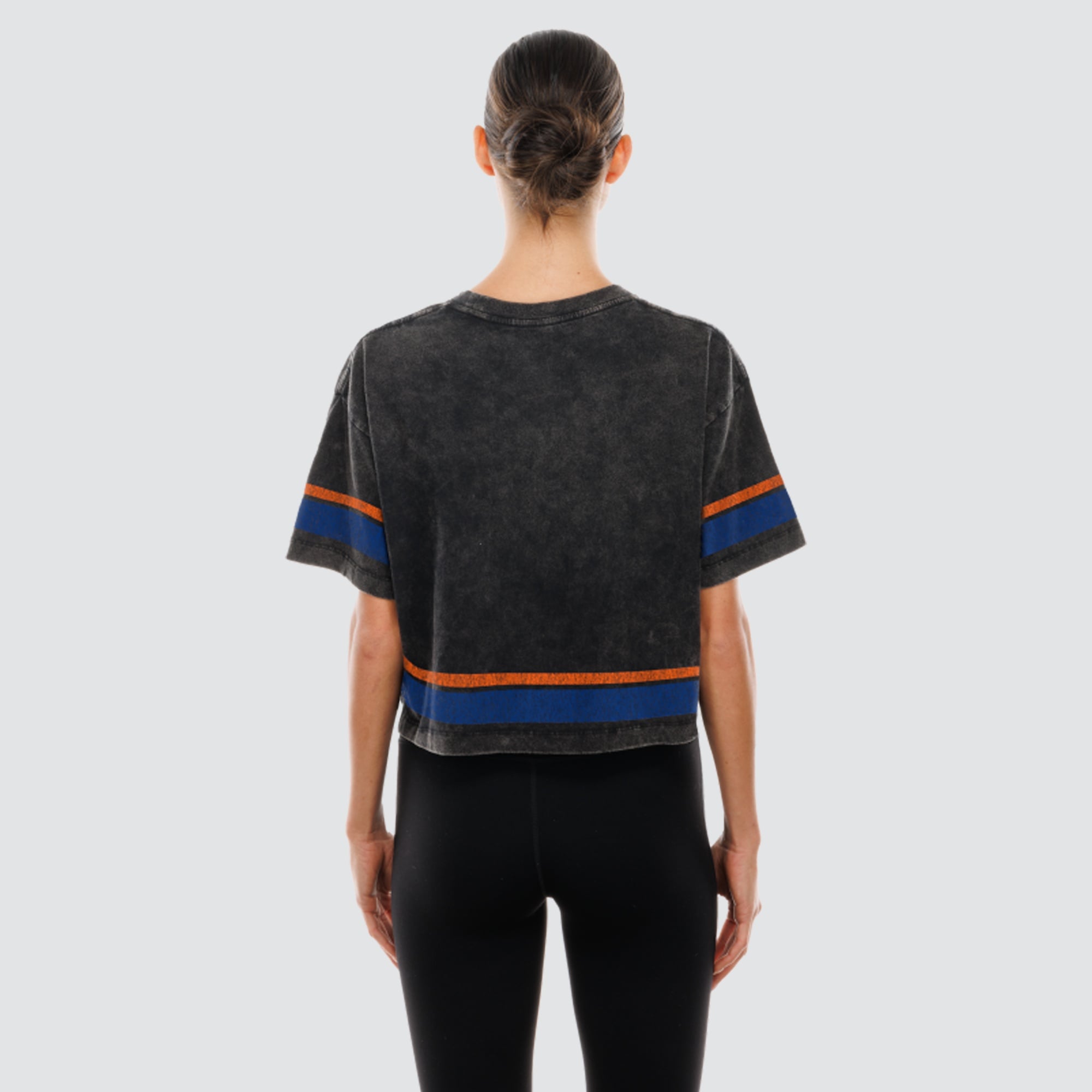 T-shirt court New Era noir pour femme, York Knicks, coupe carrée, délavage minéral