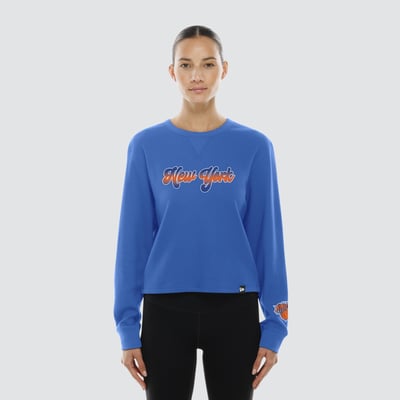 New York Knicks New Era Women's Micro Thermal Long Sleeve T-Shirt - Blue