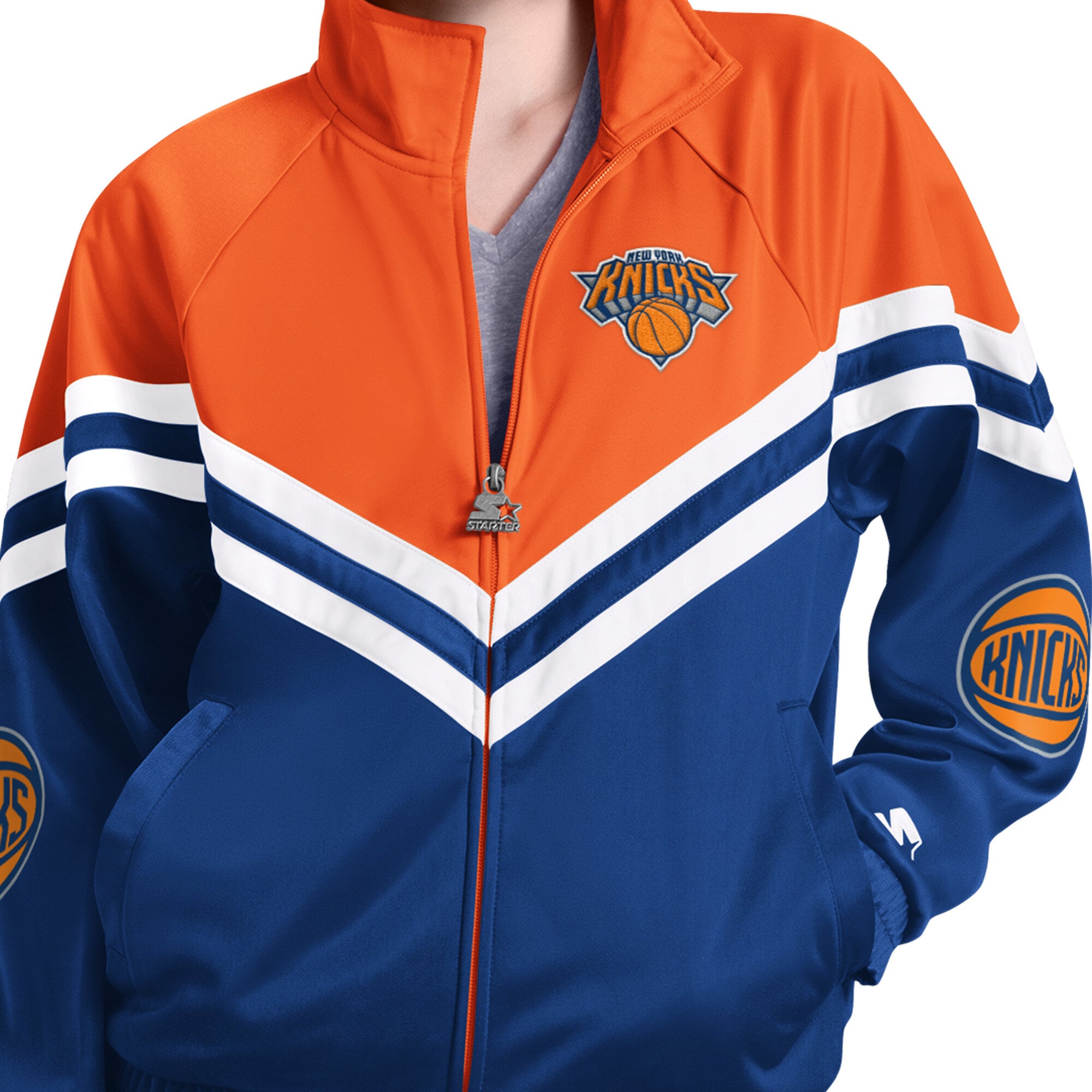 Veste de survêtement zippée Starter bleue pour femme, modèle New York Knicks Fan Club