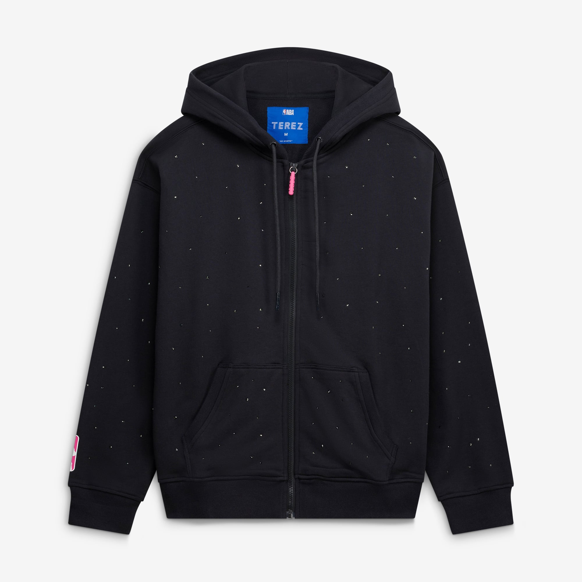 Women's Terez Black New York Knicks Oversized Allover Gemstone Full-Zip Hoodie