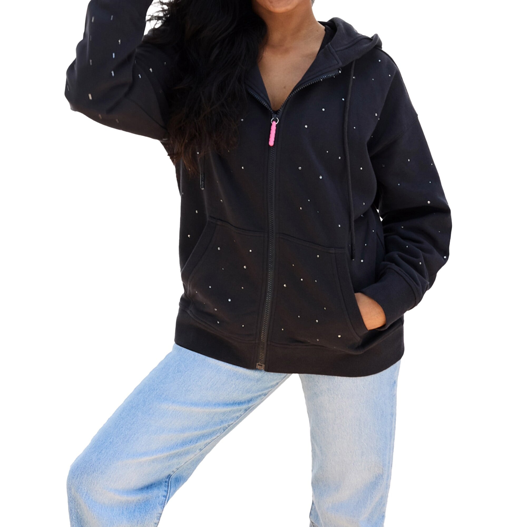 Sweat à capuche zippé surdimensionné pierres précieuses pour femme Terez Black New York Knicks