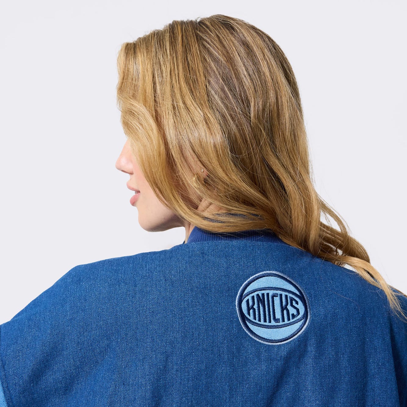 Women's Terez  Blue New York Knicks Denim Bomber Jacket