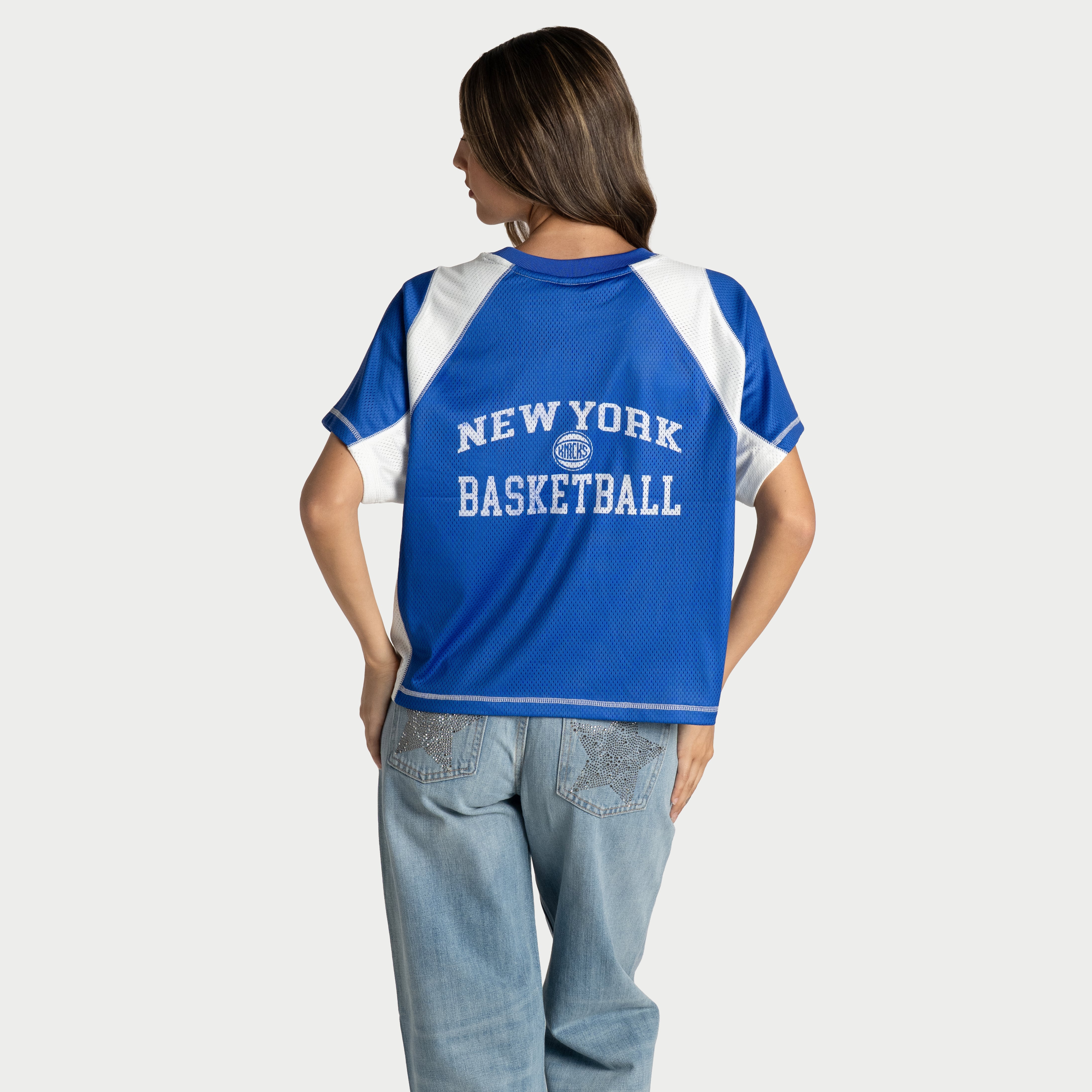 Women's The Wild Collective  Blue New York Knicks Contrast Mesh Raglan Top