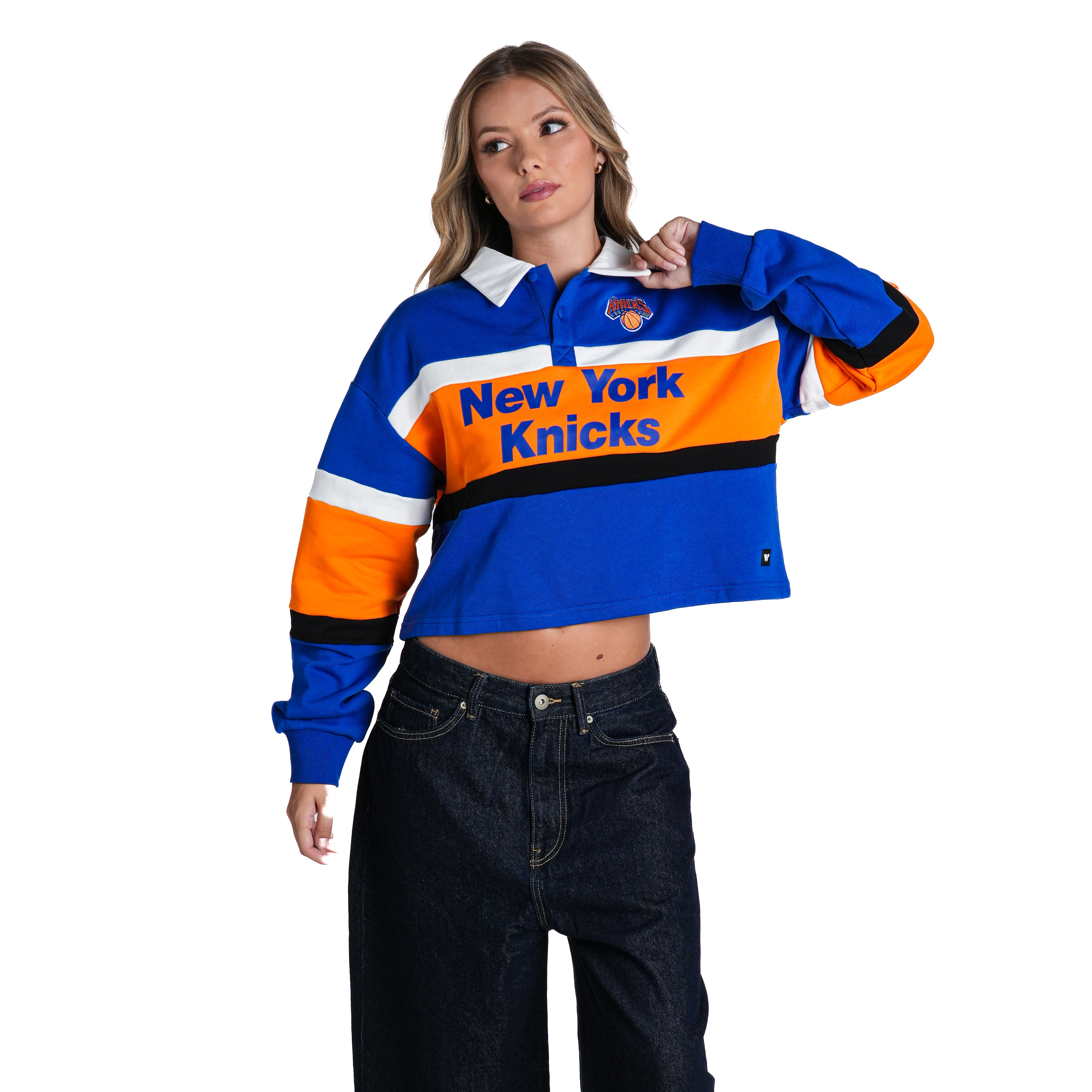 Polo court à manches longues The Wild Collective bleu New York Knicks pour femme
