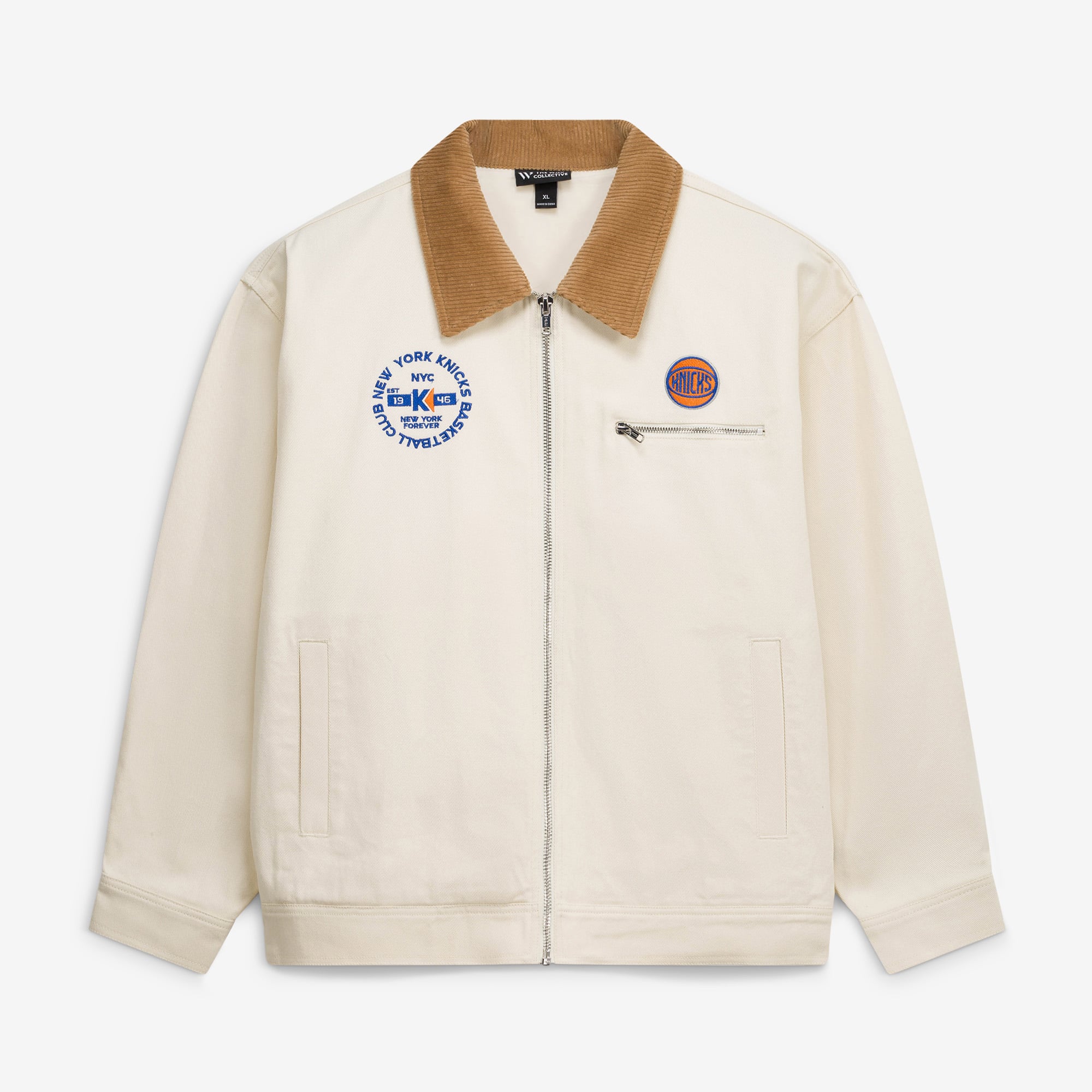 Women's The Wild Collective  Cream New York Knicks Denim Full-Zip Jacket