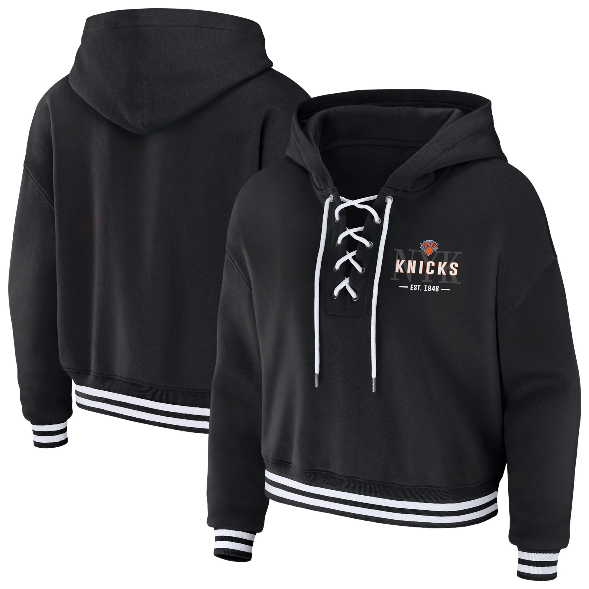 Women's WEAR by Erin Andrews Black New York Knicks Lace Up Hoodie