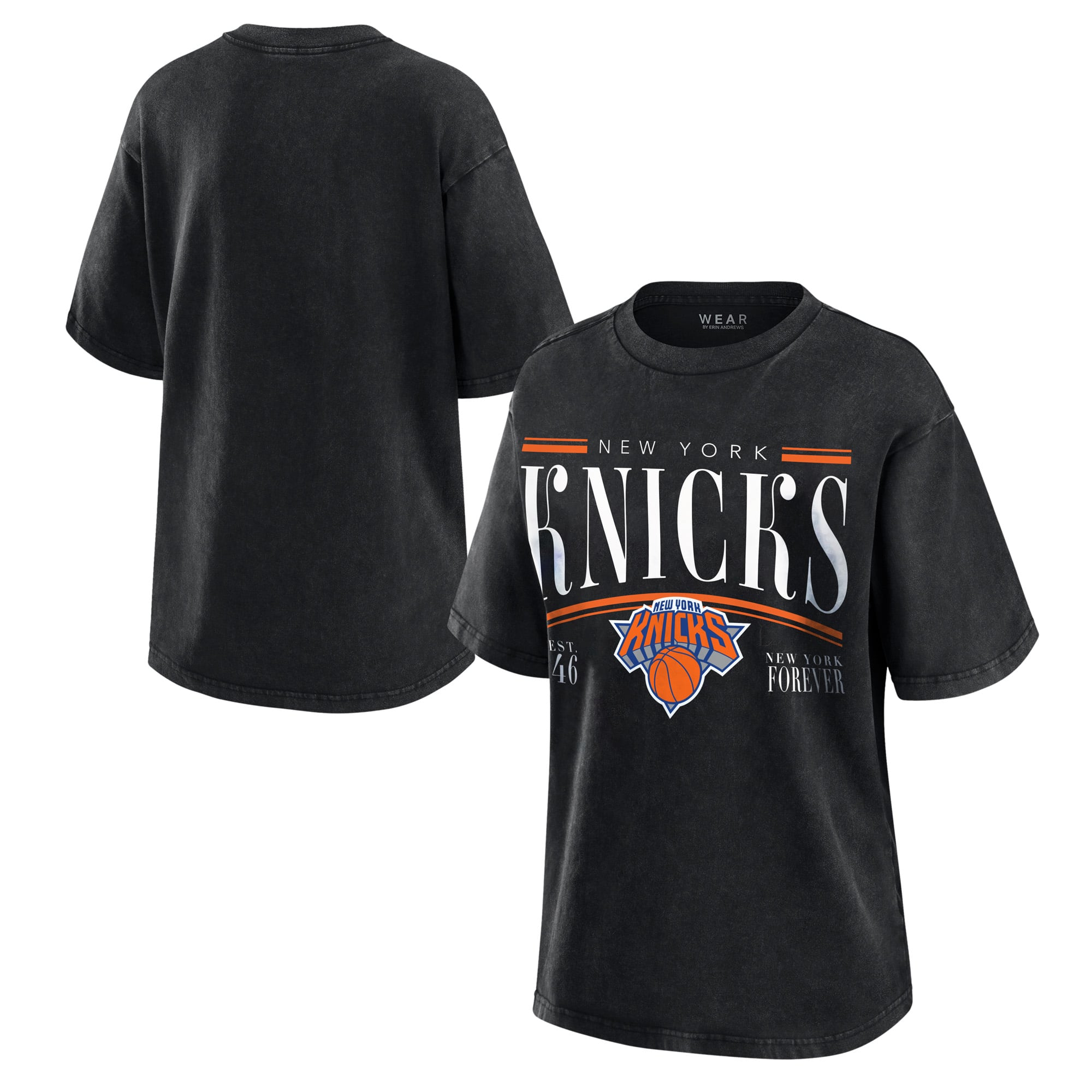 Women's WEAR by Erin Andrews Black New York Knicks Washed Vintage T-Shirt