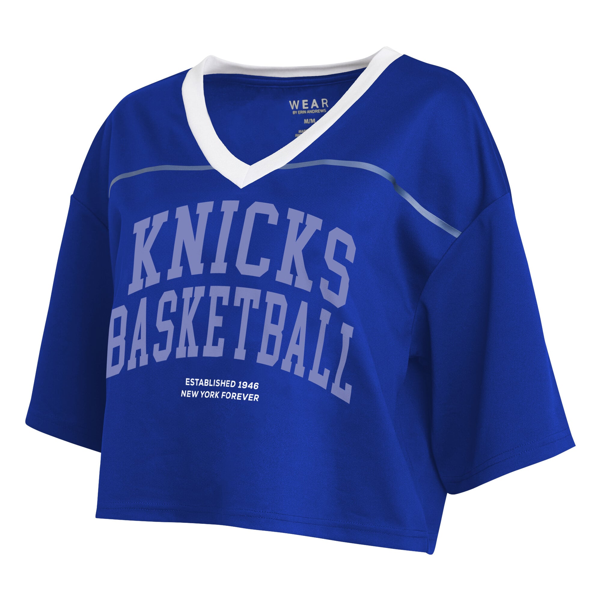 T-shirt court bleu New York Knicks pour femme de la marque WEAR by Erin Andrews