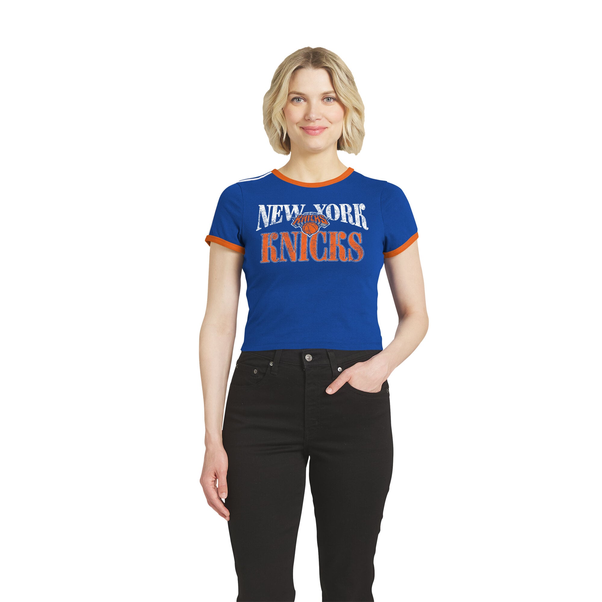 Women's WEAR by Erin Andrews  Blue New York Knicks Ringer Baby T-Shirt